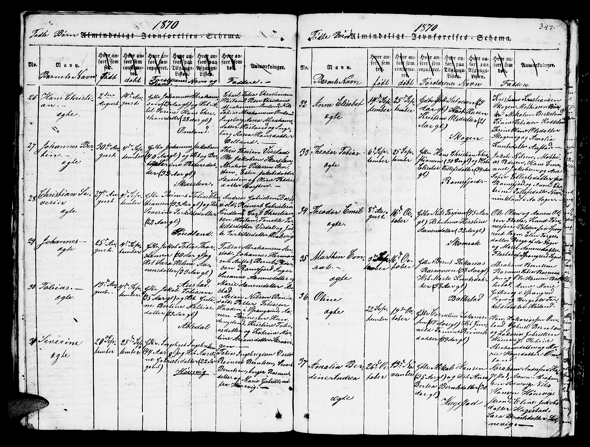 Lyngdal sokneprestkontor, AV/SAK-1111-0029/F/Fb/Fba/L0001: Parish register (copy) no. B 1, 1816-1876, p. 347