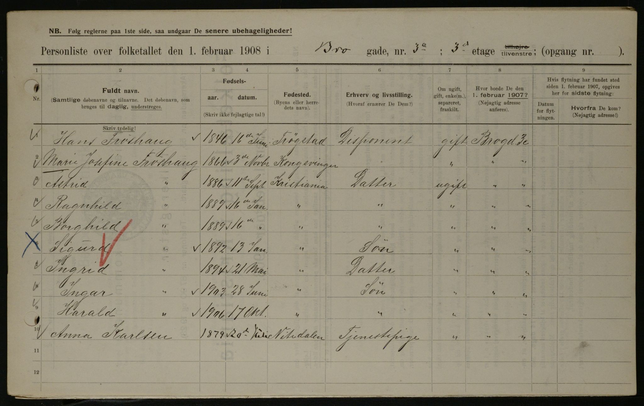 OBA, Municipal Census 1908 for Kristiania, 1908, p. 9272