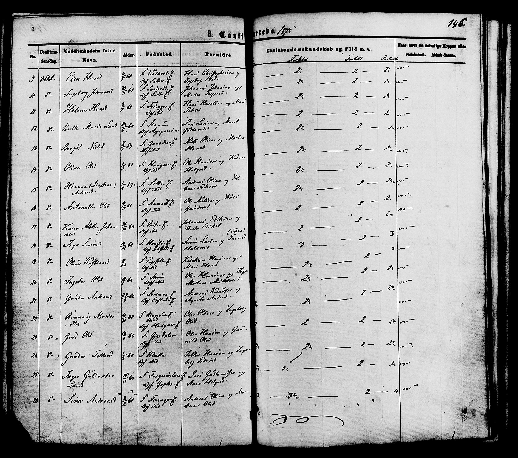 Nordre Land prestekontor, AV/SAH-PREST-124/H/Ha/Haa/L0002: Parish register (official) no. 2, 1872-1881, p. 146