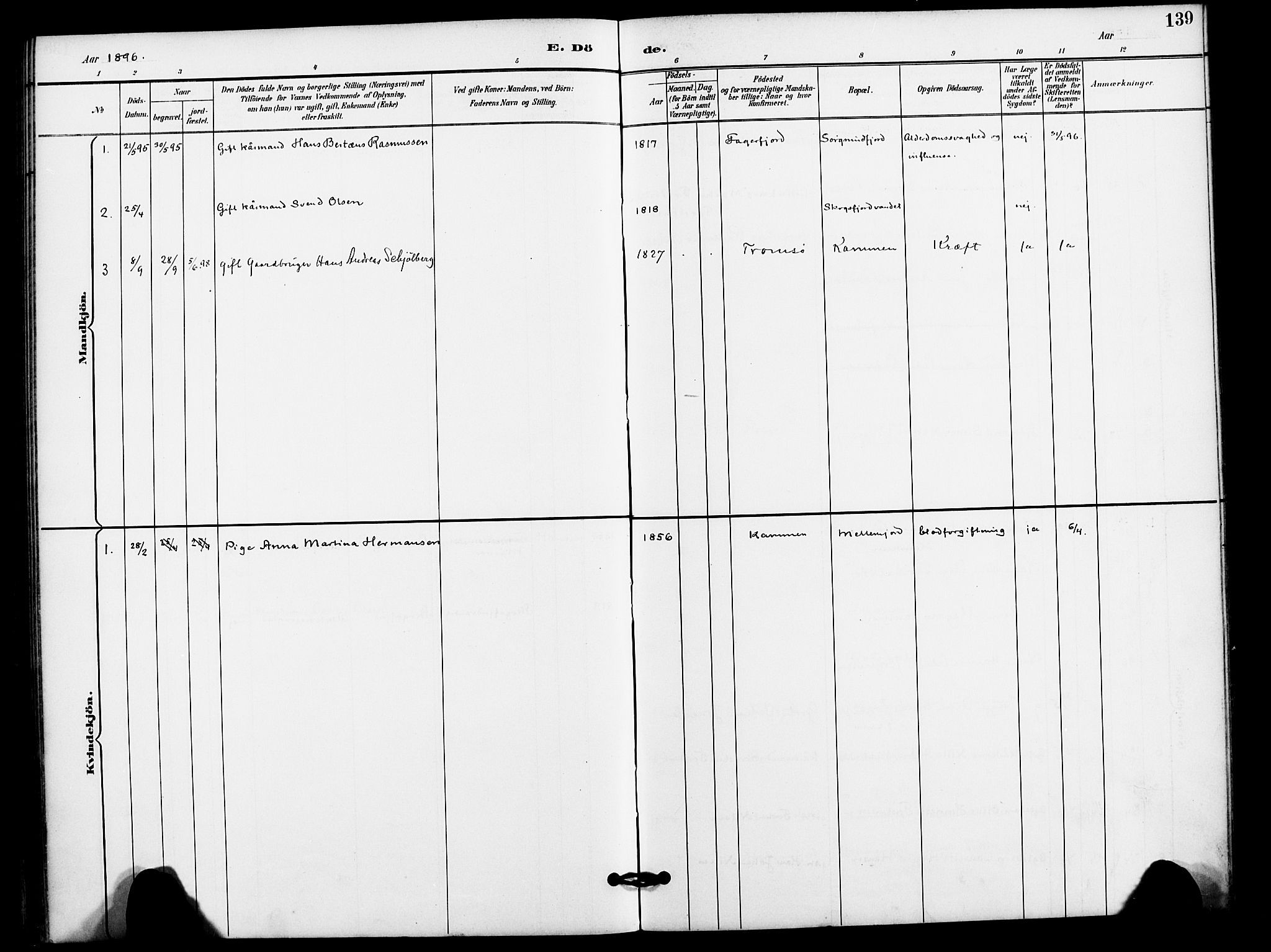 Karlsøy sokneprestembete, SATØ/S-1299/H/Ha/Haa/L0012kirke: Parish register (official) no. 12, 1892-1902, p. 139