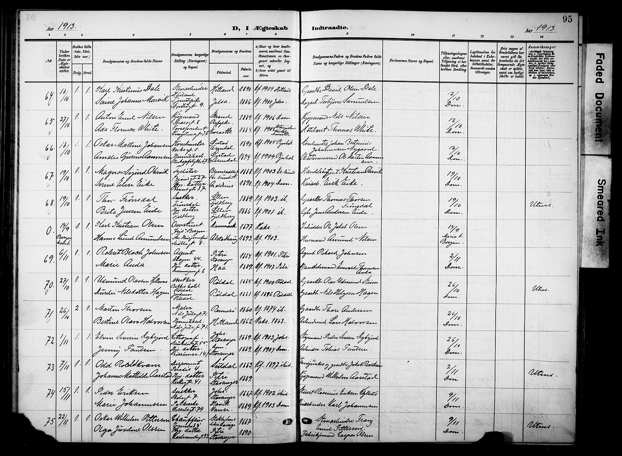 Domkirken sokneprestkontor, AV/SAST-A-101812/001/30/30BB/L0017: Parish register (copy) no. B 17, 1902-1921, p. 95