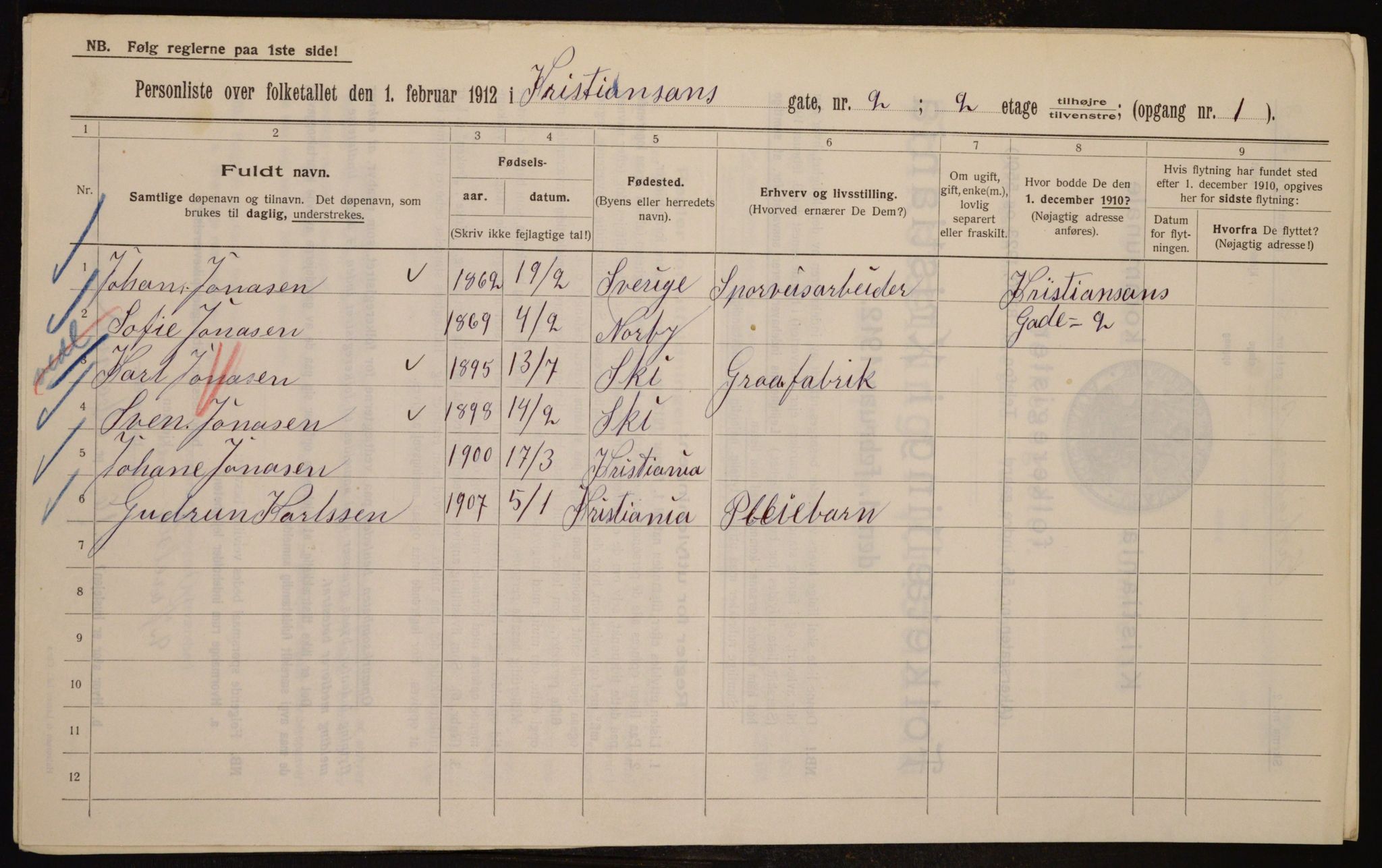 OBA, Municipal Census 1912 for Kristiania, 1912, p. 54482