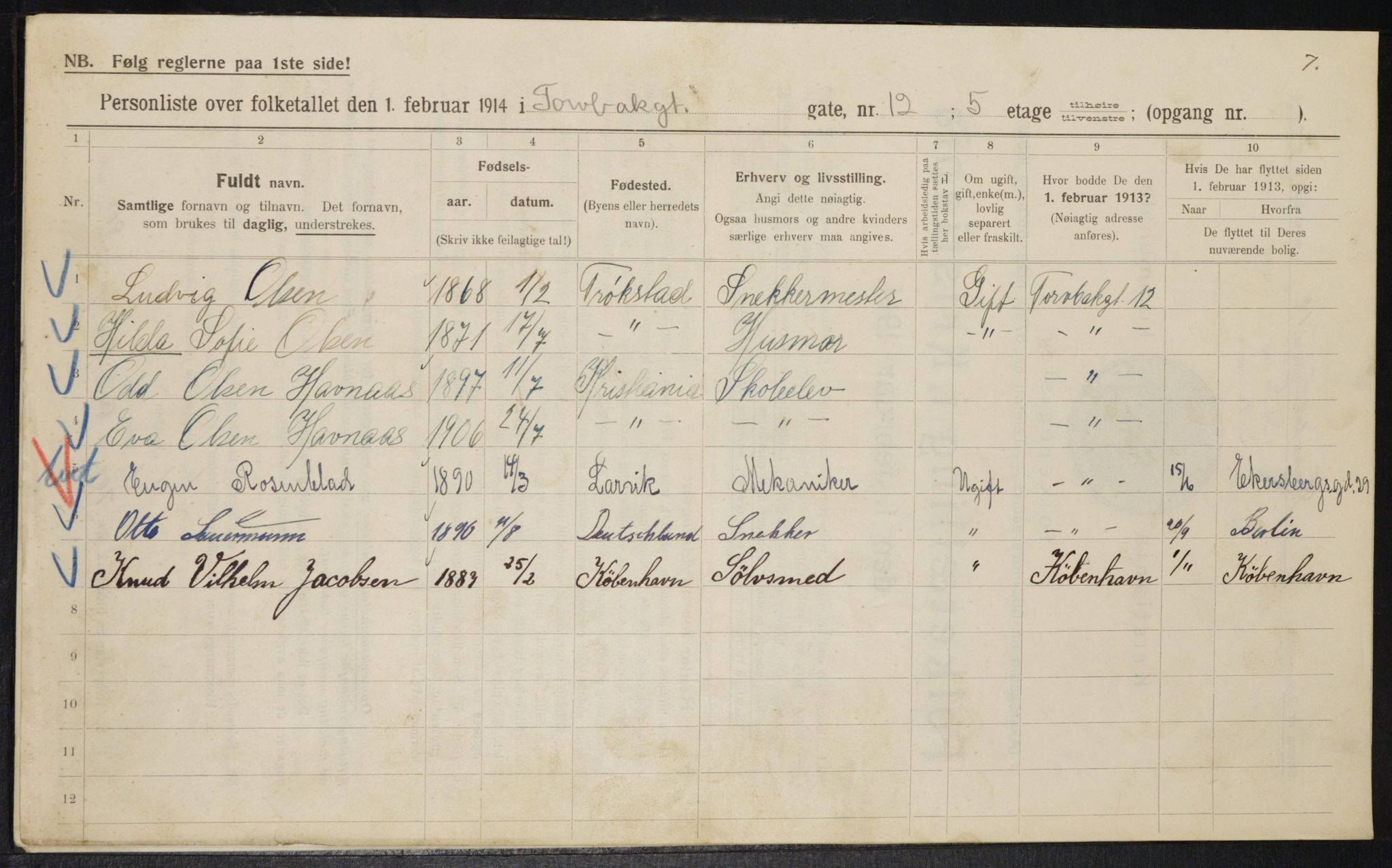 OBA, Municipal Census 1914 for Kristiania, 1914, p. 115958