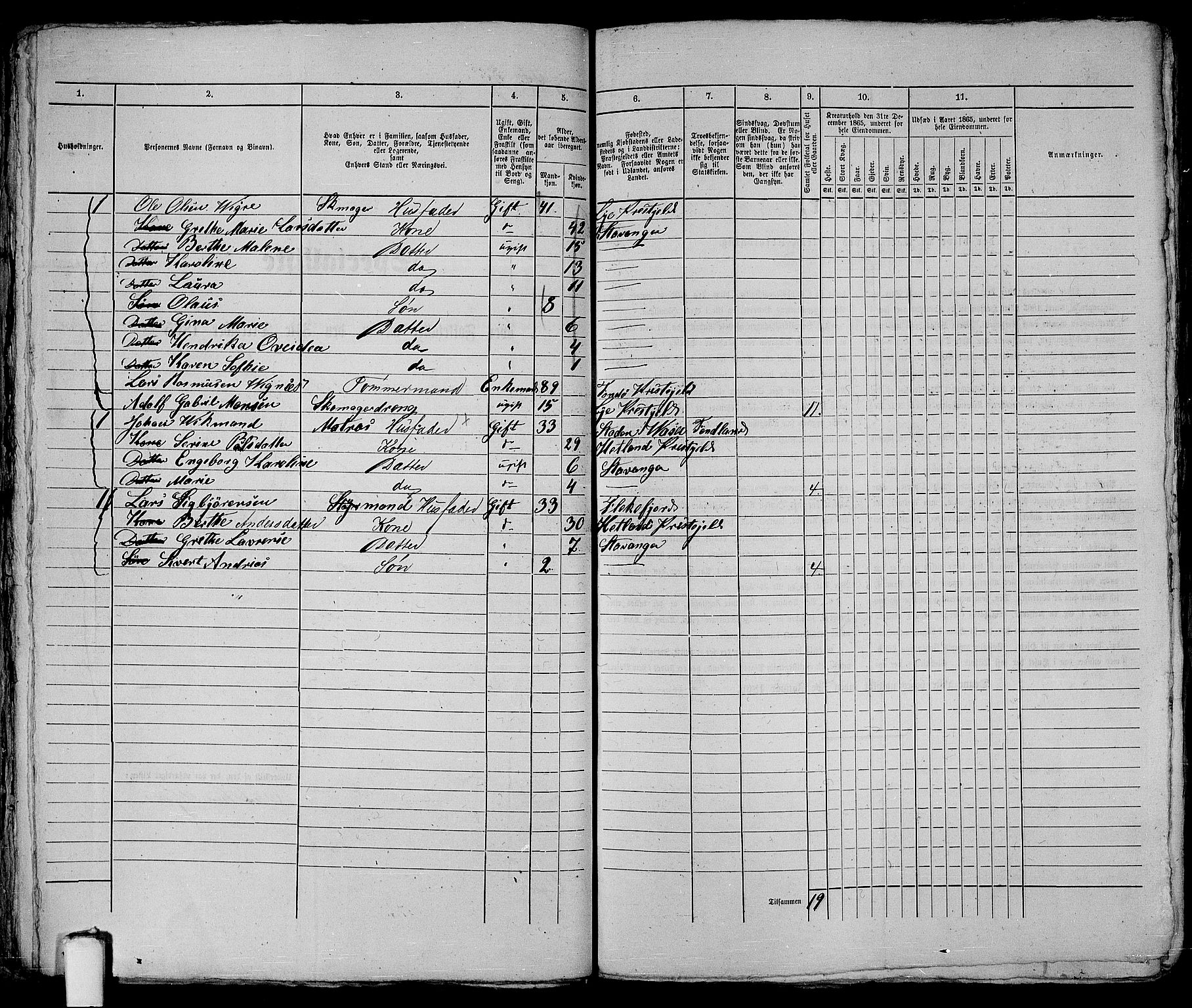 RA, 1865 census for Stavanger, 1865, p. 101