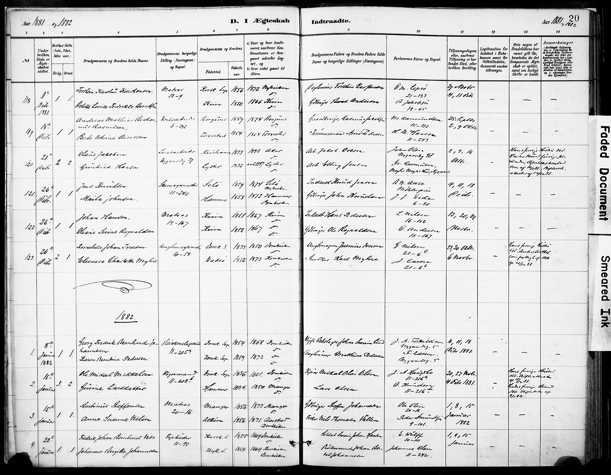 Domkirken sokneprestembete, SAB/A-74801/H/Haa/L0037: Parish register (official) no. D 4, 1880-1907, p. 20