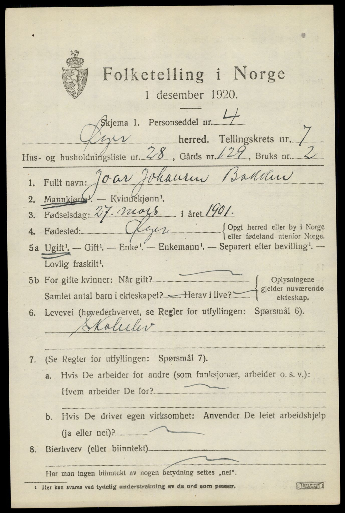 SAH, 1920 census for Øyer, 1920, p. 6708