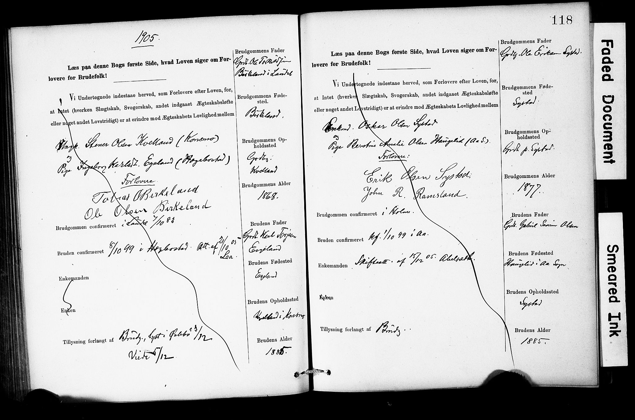 Holum sokneprestkontor, SAK/1111-0022/F/Fe/L0004: Banns register no. II 5 4, 1890-1914, p. 118