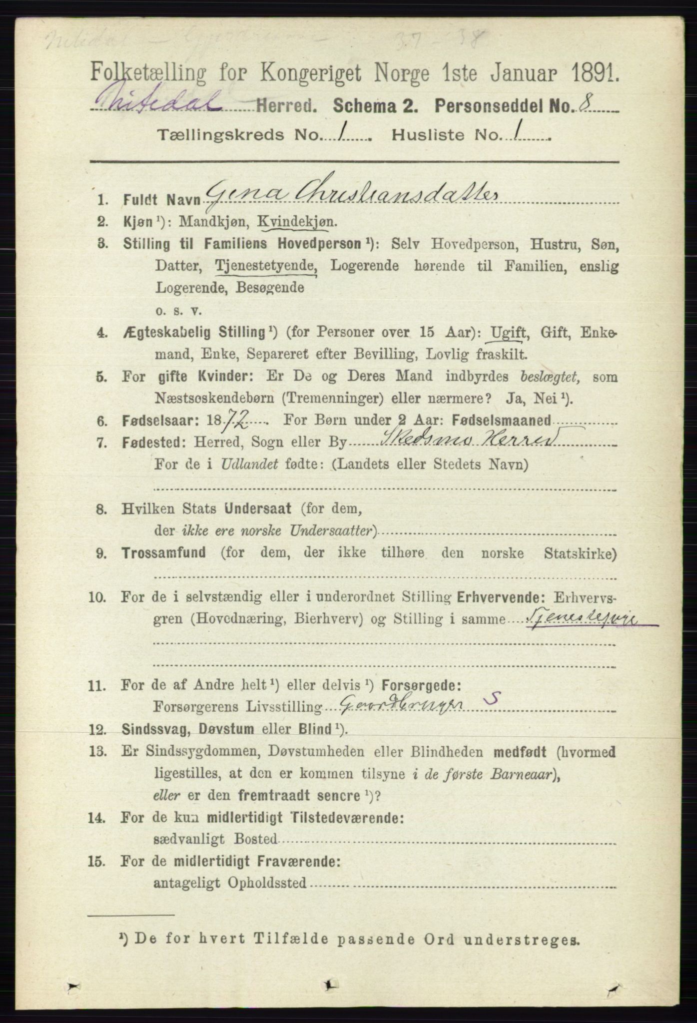 RA, 1891 census for 0233 Nittedal, 1891, p. 96