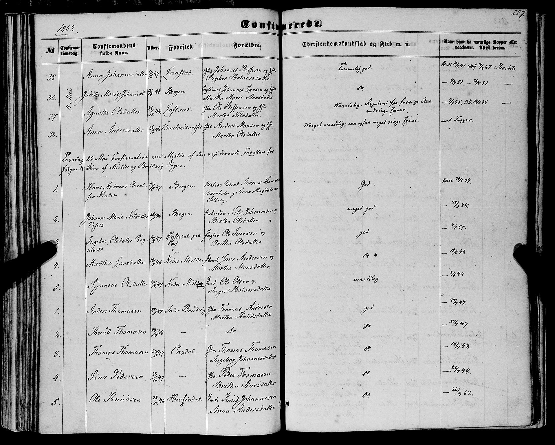 Haus sokneprestembete, AV/SAB-A-75601/H/Haa: Parish register (official) no. A 17, 1858-1870, p. 227