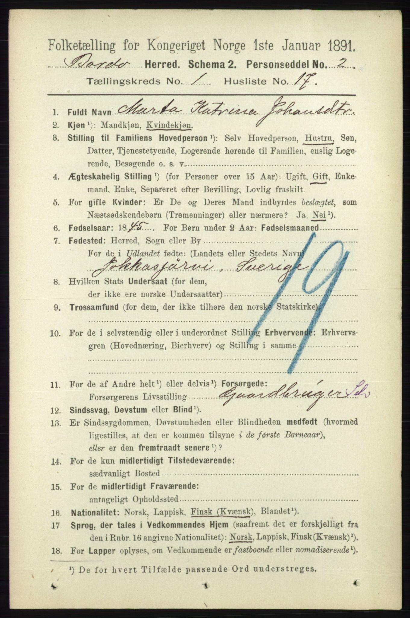 RA, 1891 census for 1922 Bardu, 1891, p. 192