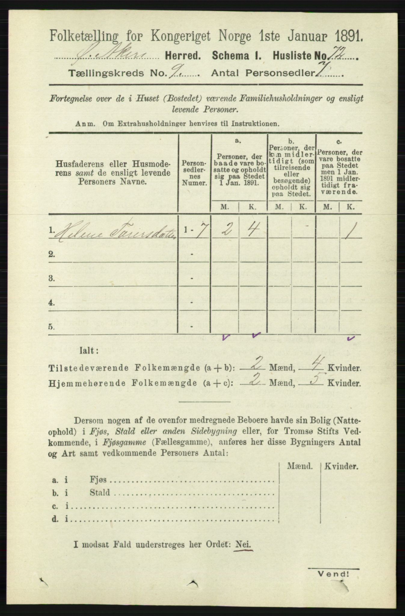 RA, 1891 census for 0218 Aker, 1891, p. 8358