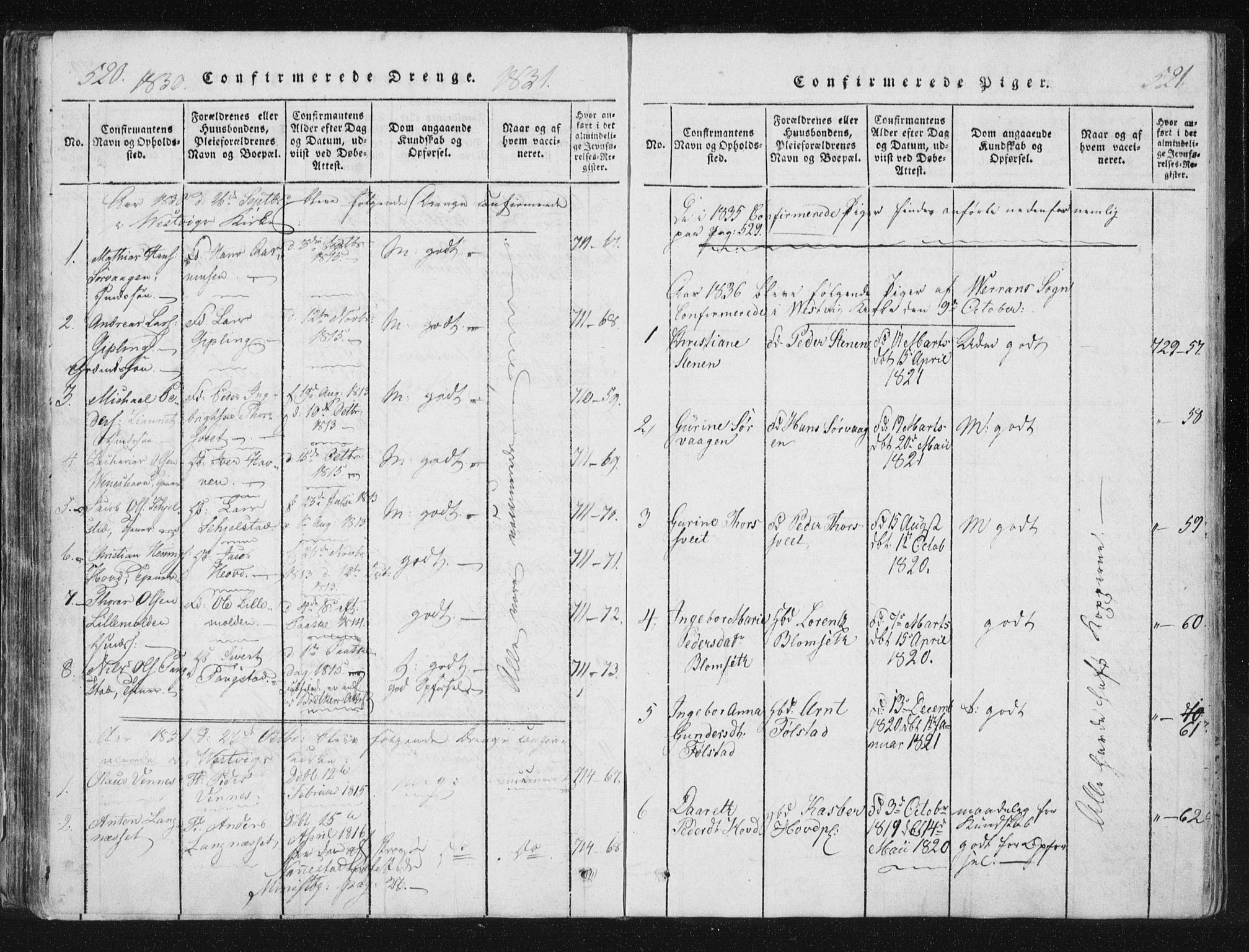 Ministerialprotokoller, klokkerbøker og fødselsregistre - Nord-Trøndelag, SAT/A-1458/744/L0417: Parish register (official) no. 744A01, 1817-1842, p. 520-521