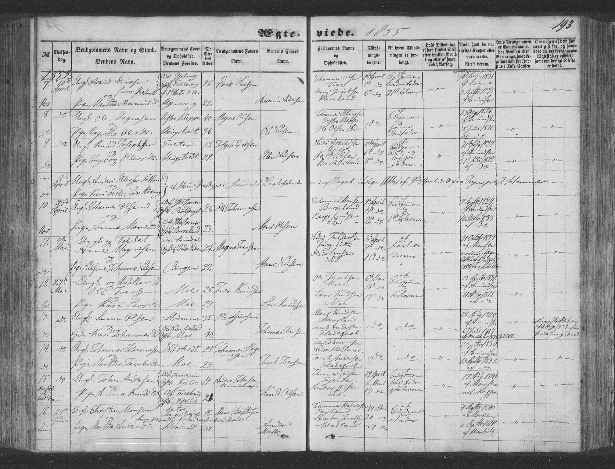 Hosanger sokneprestembete, SAB/A-75801/H/Haa: Parish register (official) no. A 8, 1849-1863, p. 193