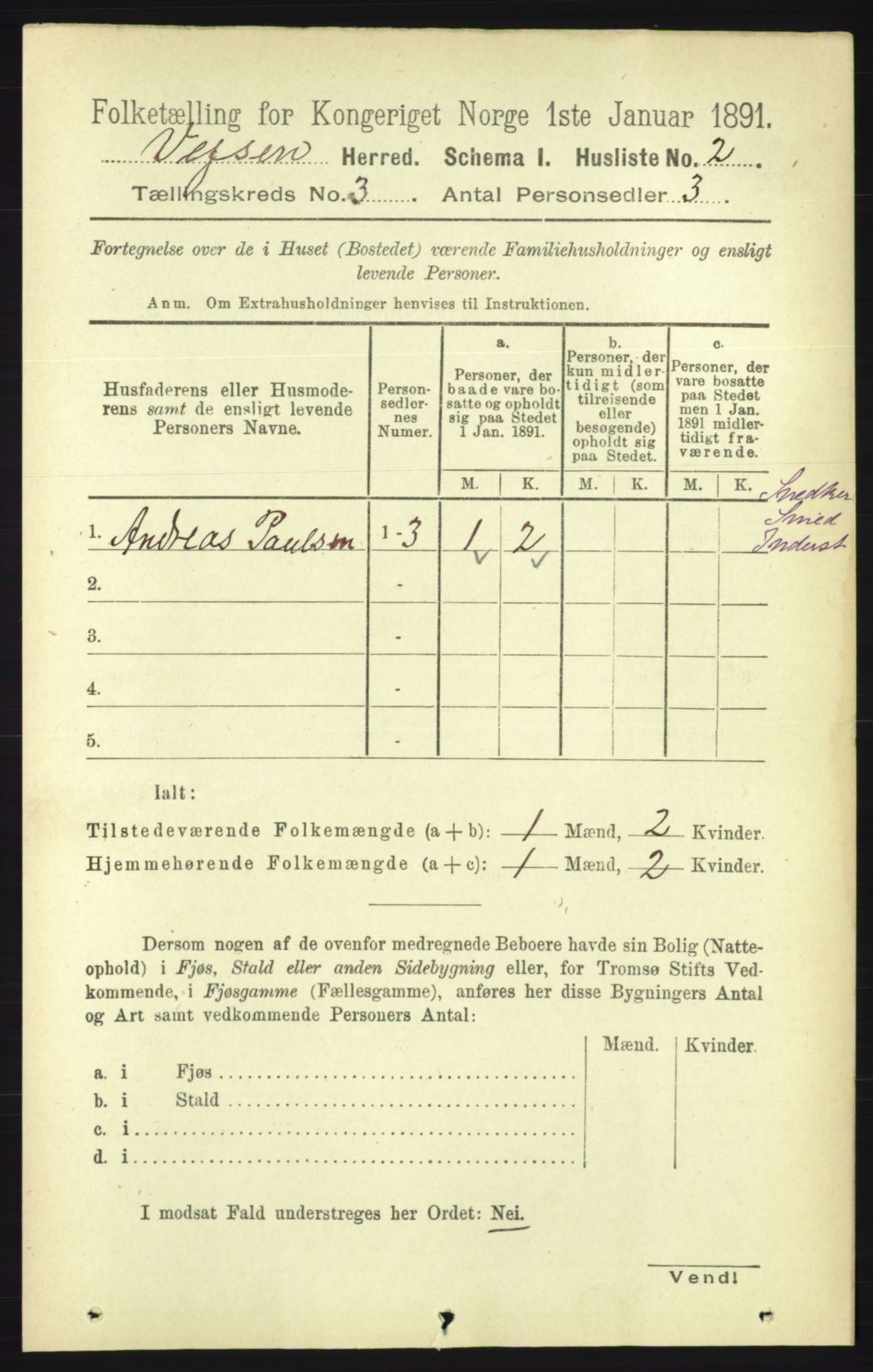 RA, 1891 census for 1824 Vefsn, 1891, p. 1235