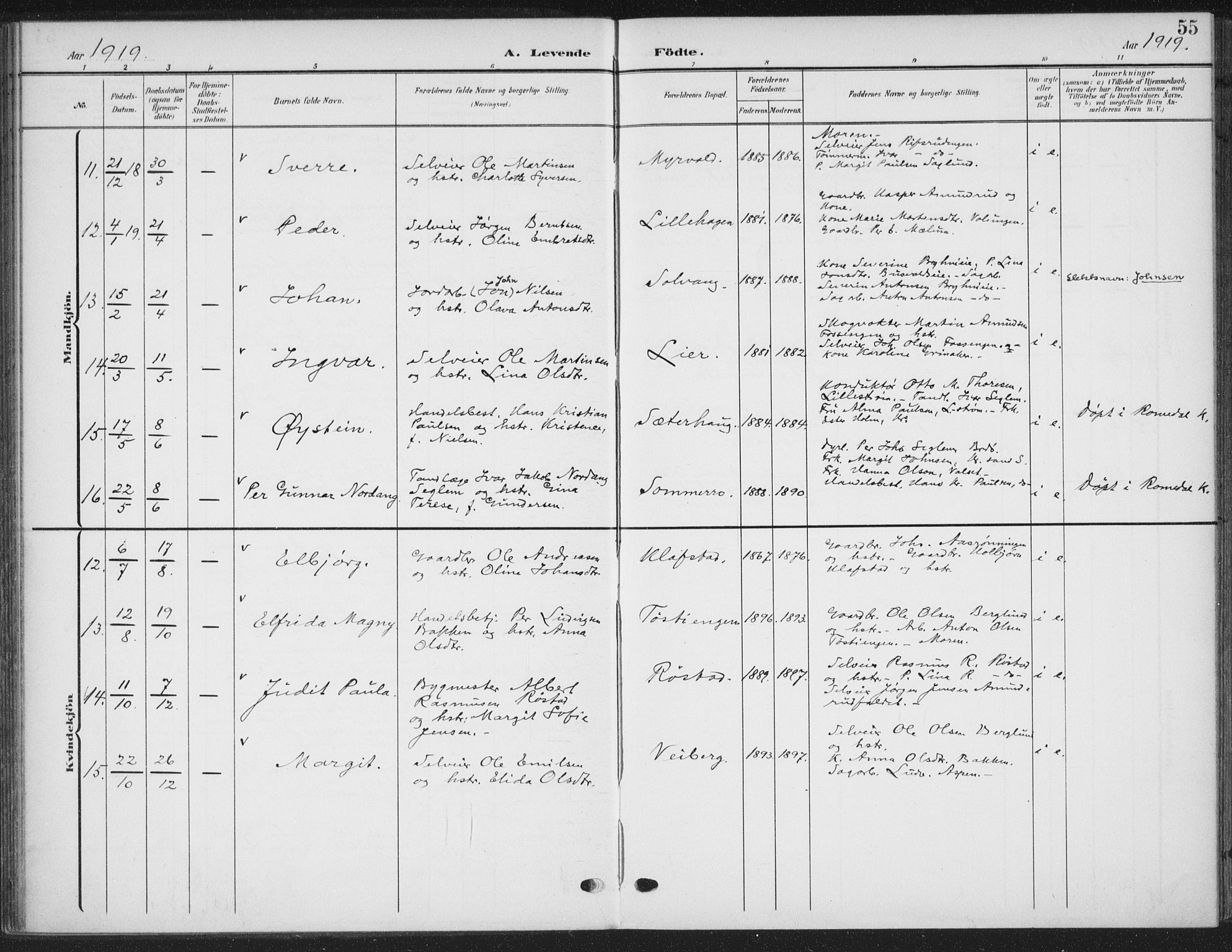 Romedal prestekontor, AV/SAH-PREST-004/K/L0009: Parish register (official) no. 9, 1906-1929, p. 55