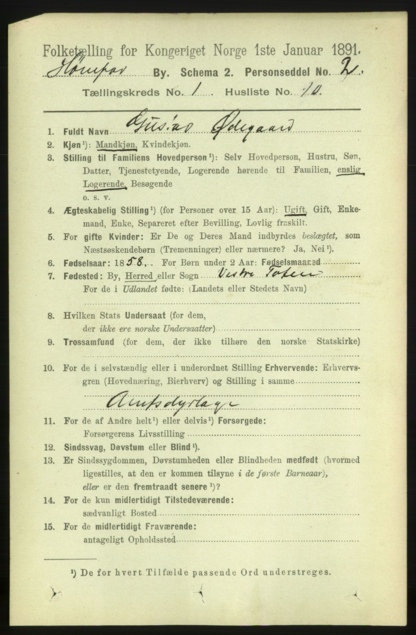 RA, 1891 census for 0601 Hønefoss, 1891, p. 502