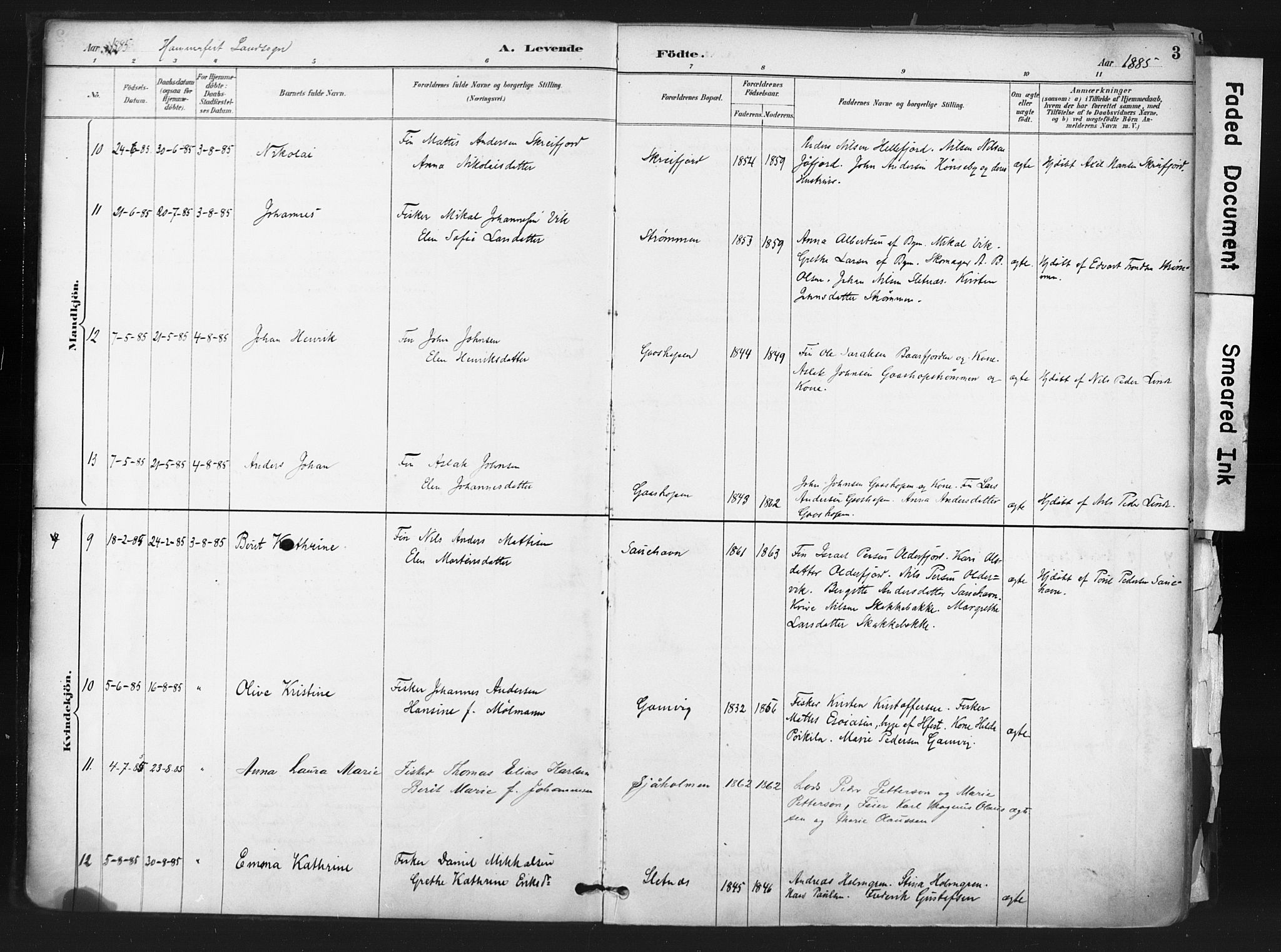 Hammerfest sokneprestkontor, AV/SATØ-S-1347/H/Ha/L0011.kirke: Parish register (official) no. 11 /1, 1885-1897, p. 3