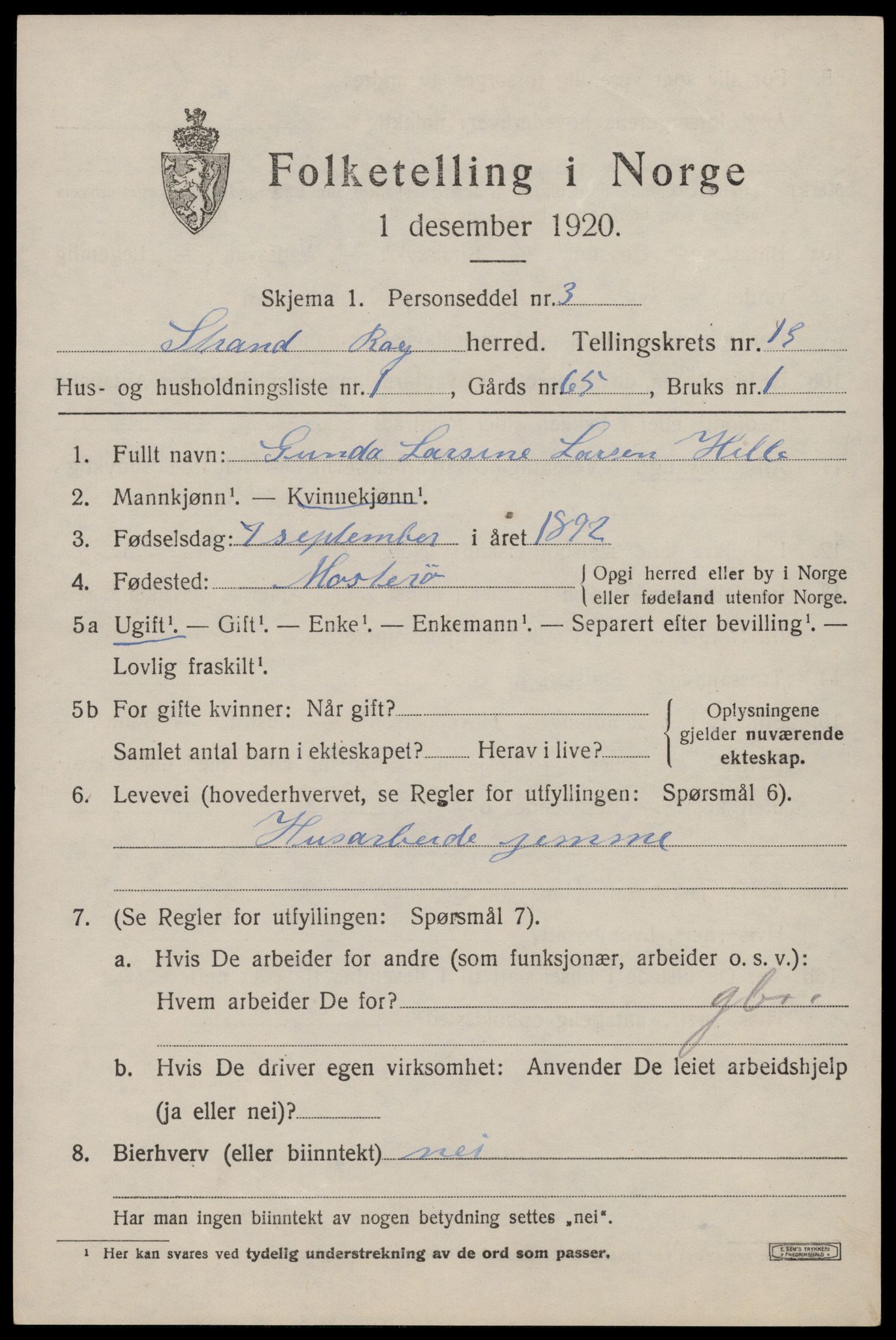 SAST, 1920 census for Strand, 1920, p. 7515