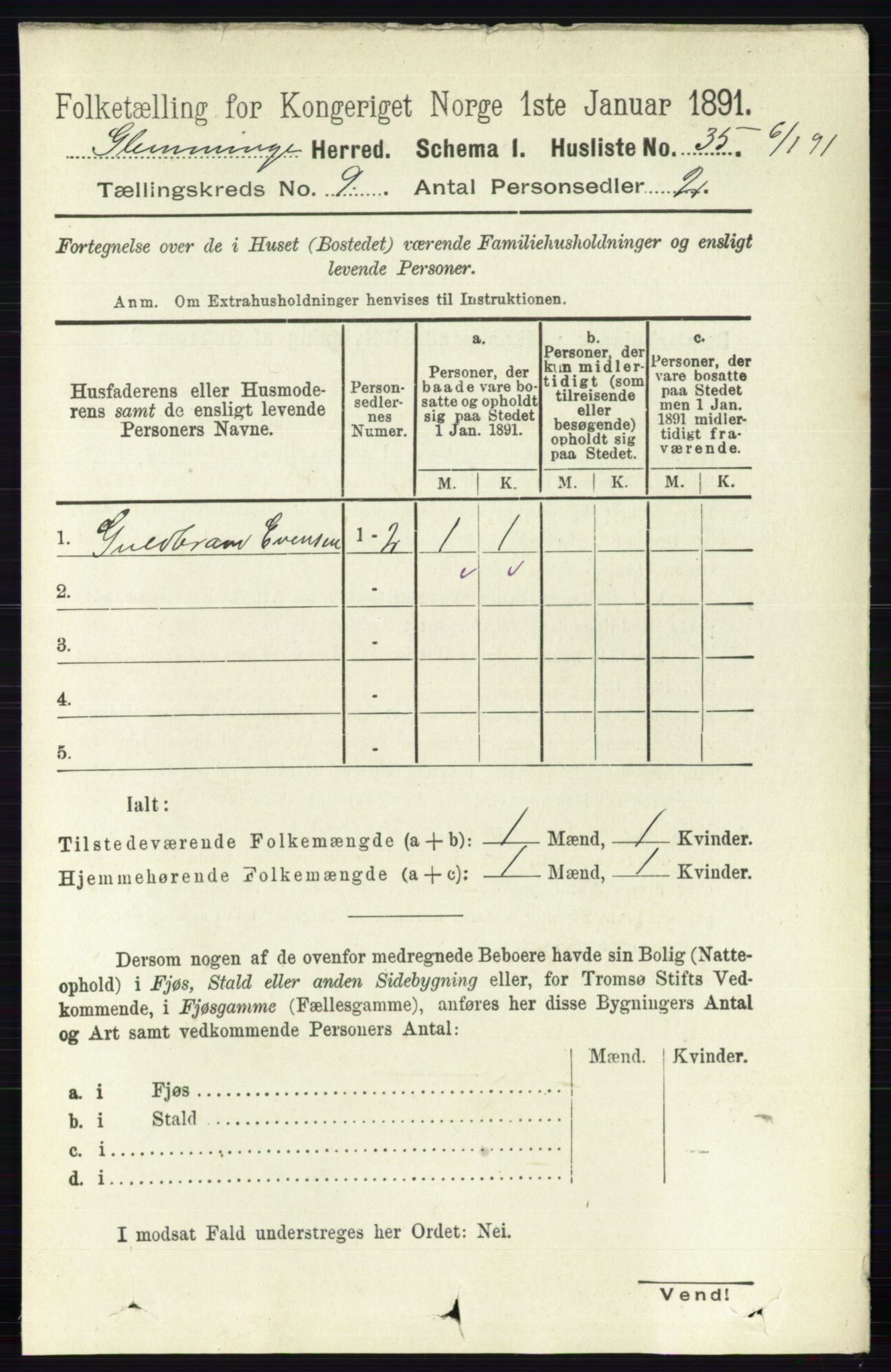 RA, 1891 census for 0132 Glemmen, 1891, p. 9580