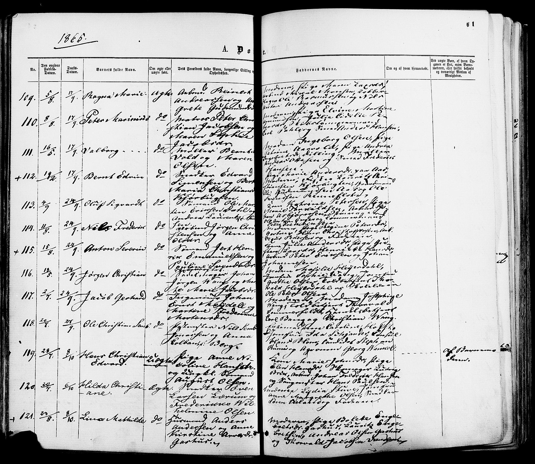 Moss prestekontor Kirkebøker, AV/SAO-A-2003/F/Fa/L0009: Parish register (official) no. I 9, 1861-1869, p. 61