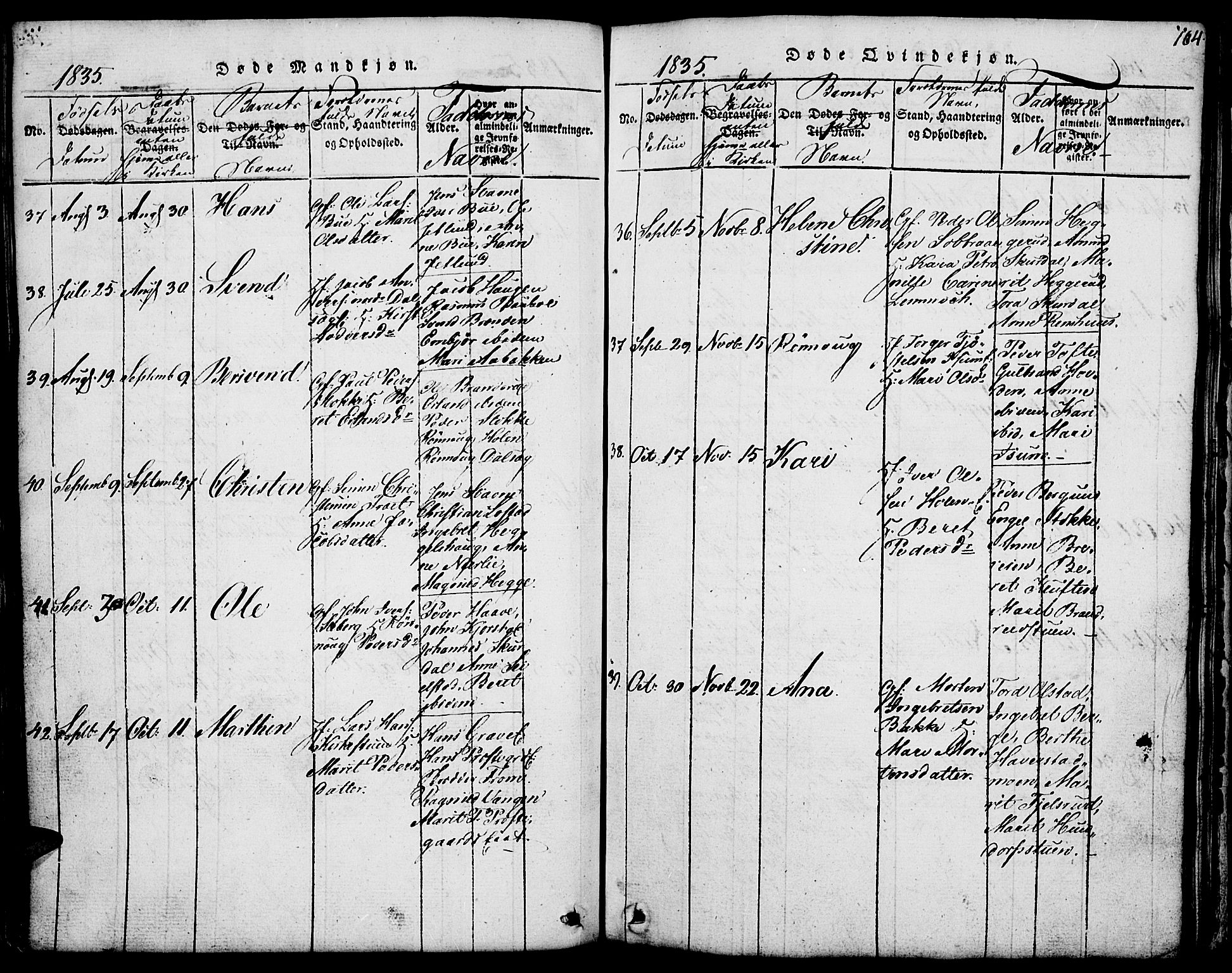 Fron prestekontor, AV/SAH-PREST-078/H/Ha/Hab/L0001: Parish register (copy) no. 1, 1816-1843, p. 164