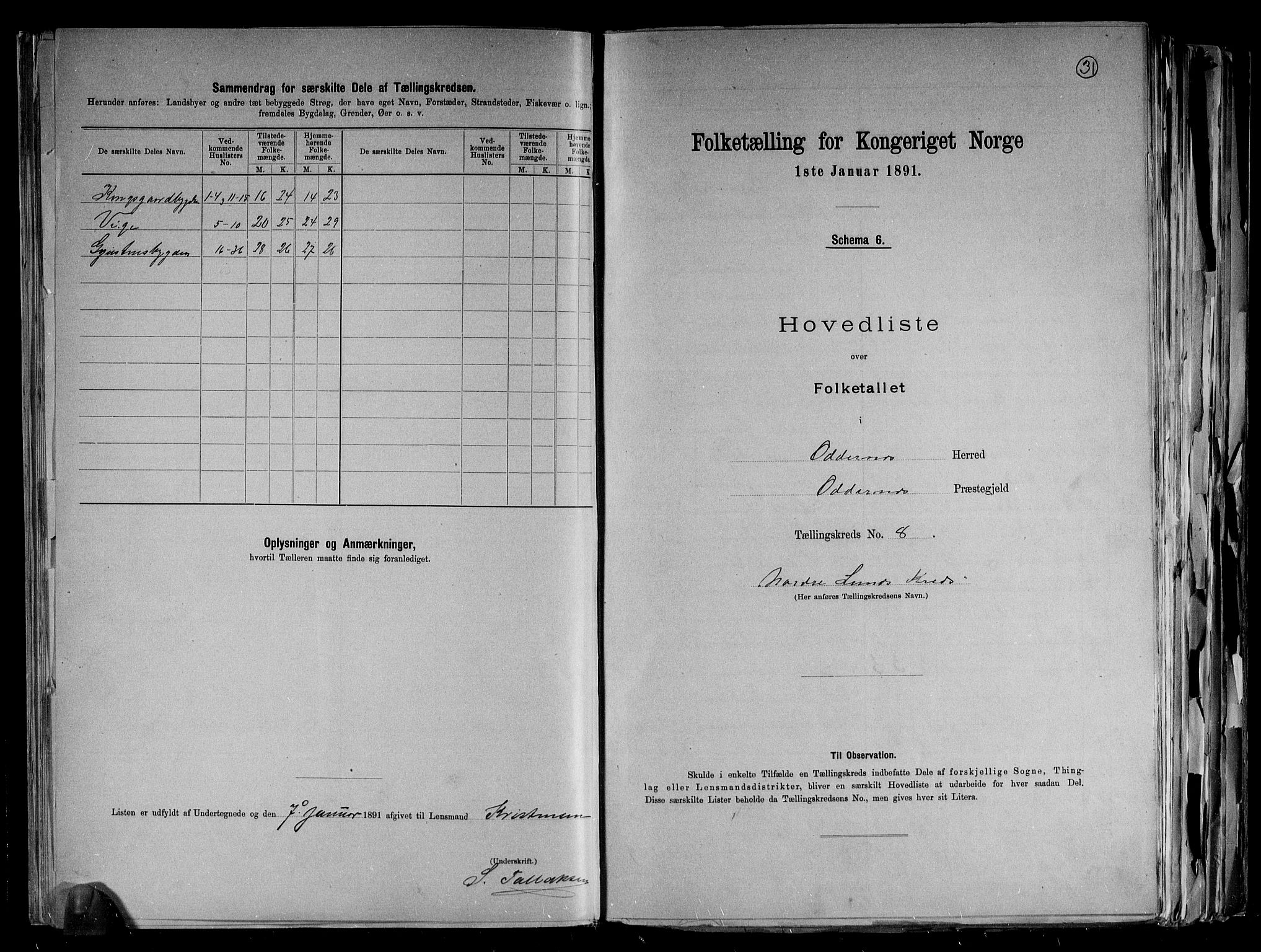 RA, 1891 census for 1012 Oddernes, 1891, p. 19