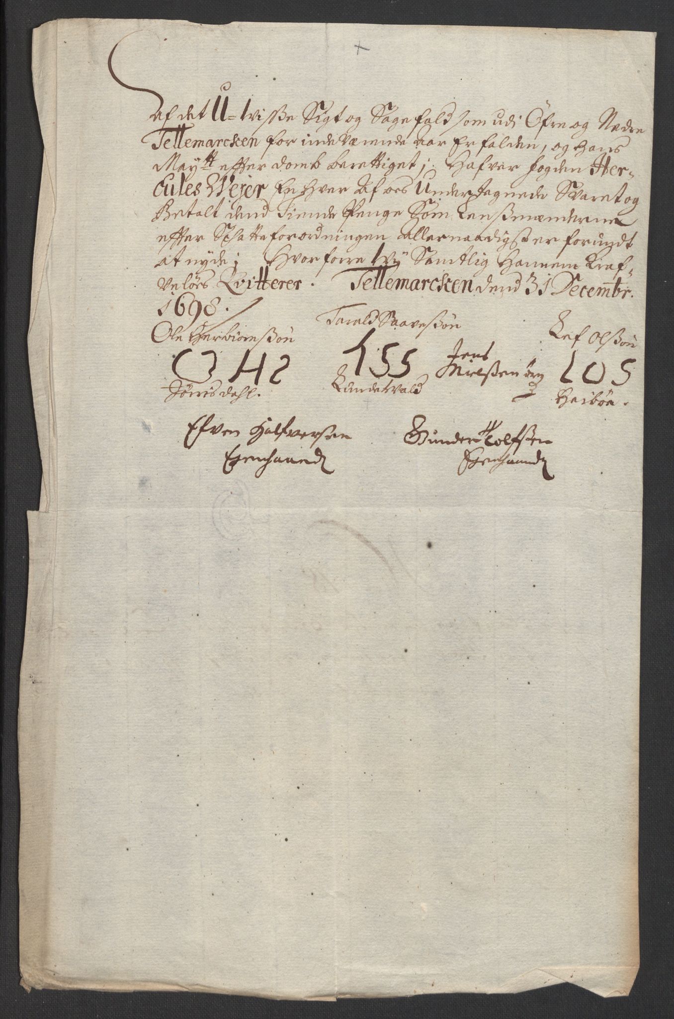 Rentekammeret inntil 1814, Reviderte regnskaper, Fogderegnskap, AV/RA-EA-4092/R36/L2099: Fogderegnskap Øvre og Nedre Telemark og Bamble, 1698, p. 206