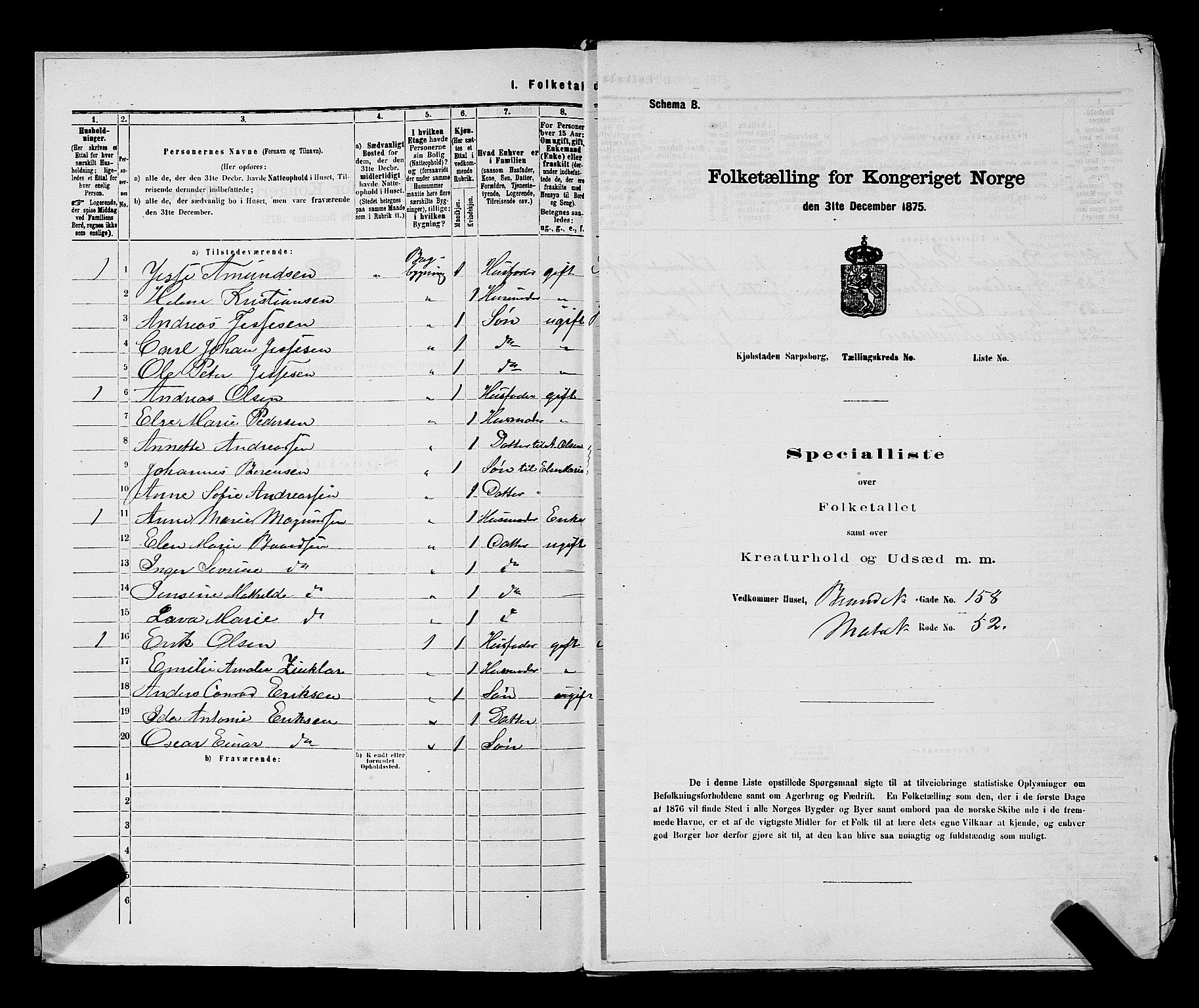 RA, 1875 census for 0102P Sarpsborg, 1875, p. 295