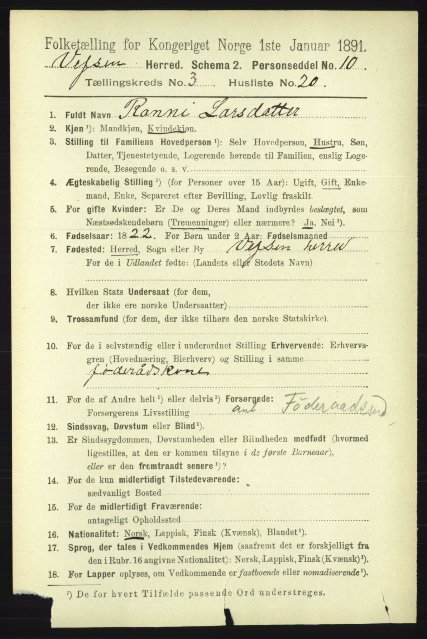RA, 1891 census for 1824 Vefsn, 1891, p. 1427