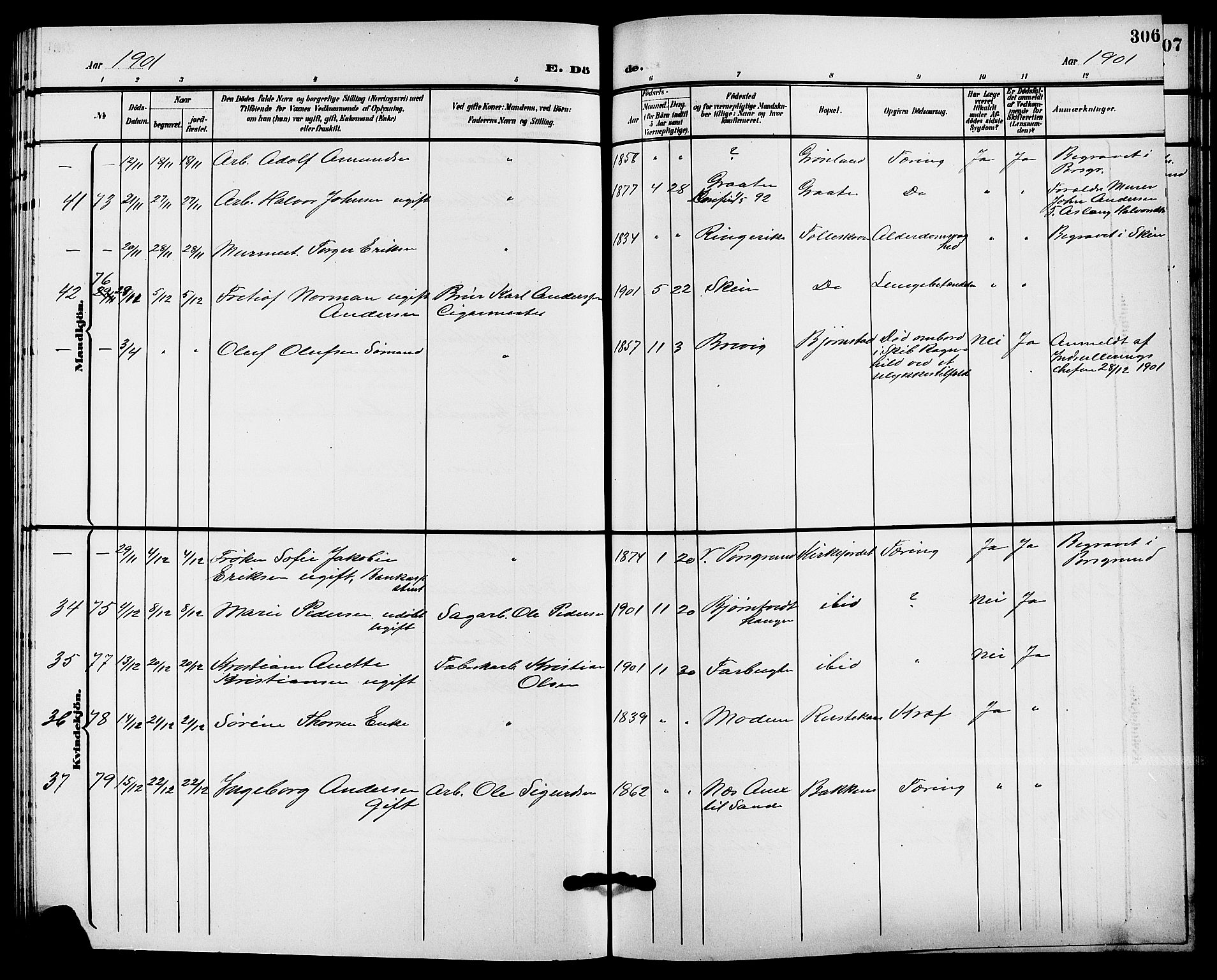 Solum kirkebøker, SAKO/A-306/G/Ga/L0008: Parish register (copy) no. I 8, 1898-1909, p. 306