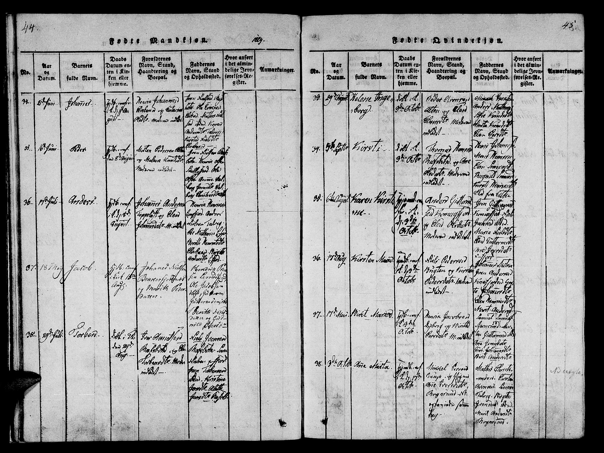 Talvik sokneprestkontor, AV/SATØ-S-1337/H/Ha/L0008kirke: Parish register (official) no. 8, 1821-1837, p. 44-45