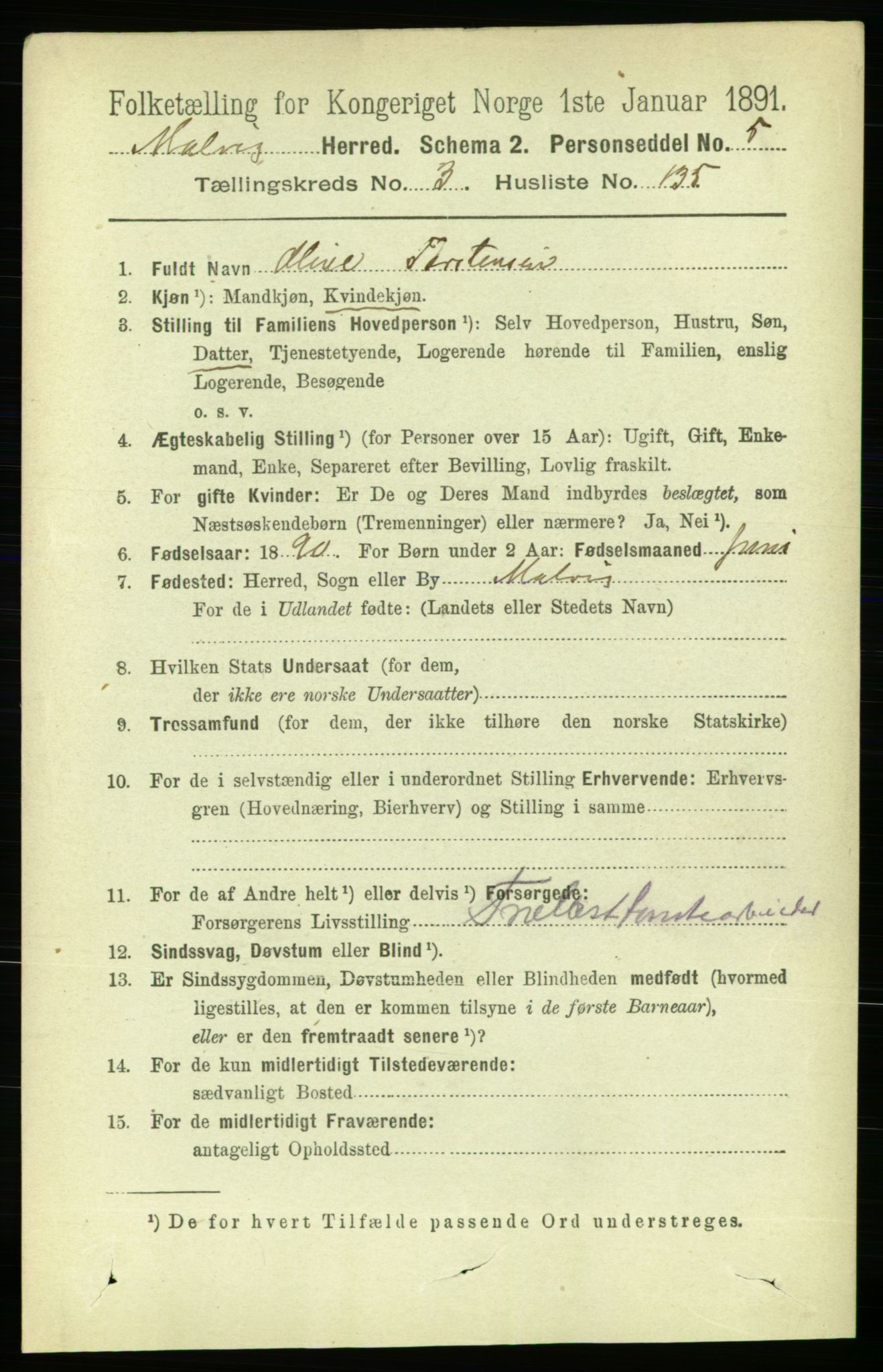 RA, 1891 census for 1663 Malvik, 1891, p. 2641