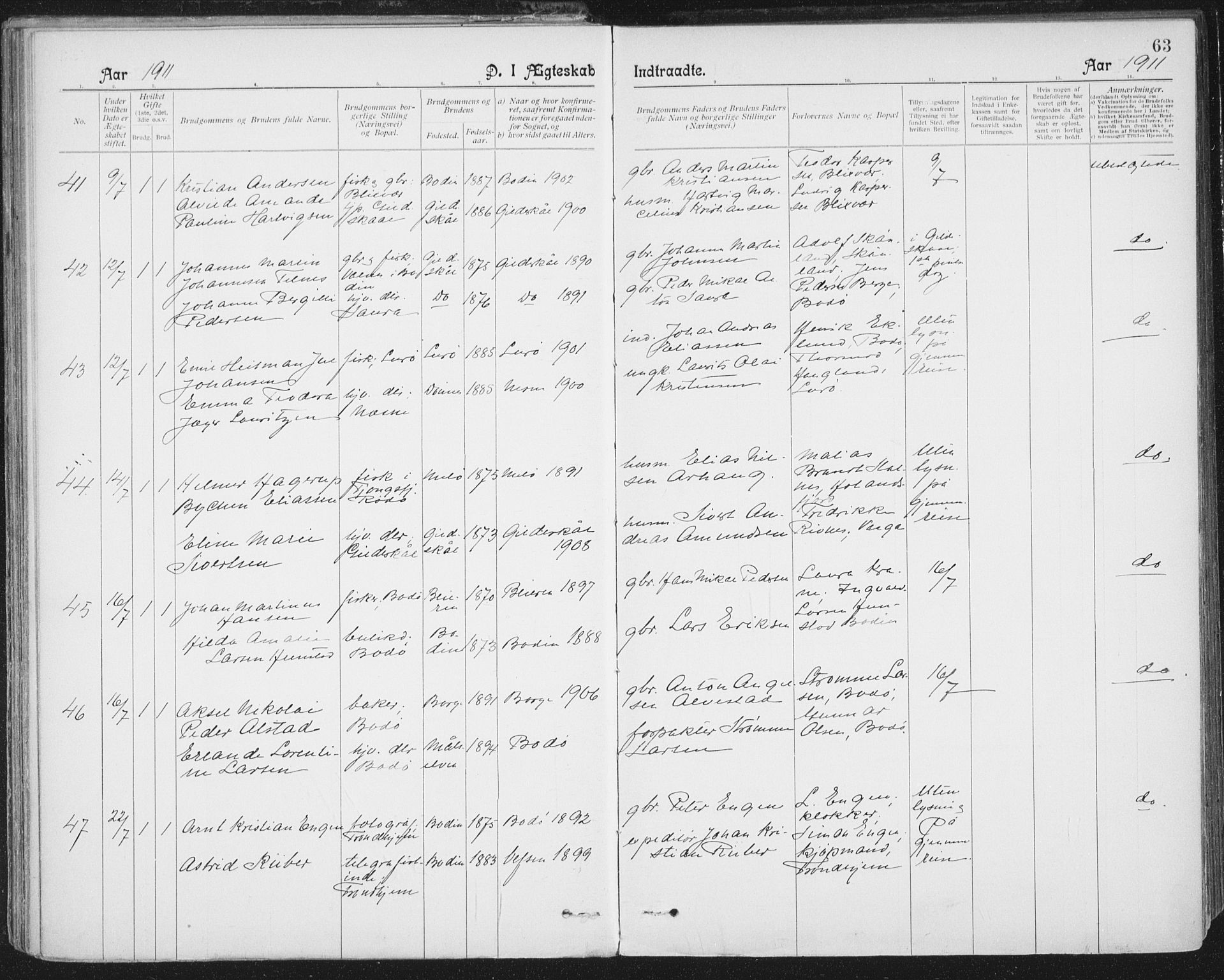 Ministerialprotokoller, klokkerbøker og fødselsregistre - Nordland, AV/SAT-A-1459/801/L0012: Parish register (official) no. 801A12, 1900-1916, p. 63