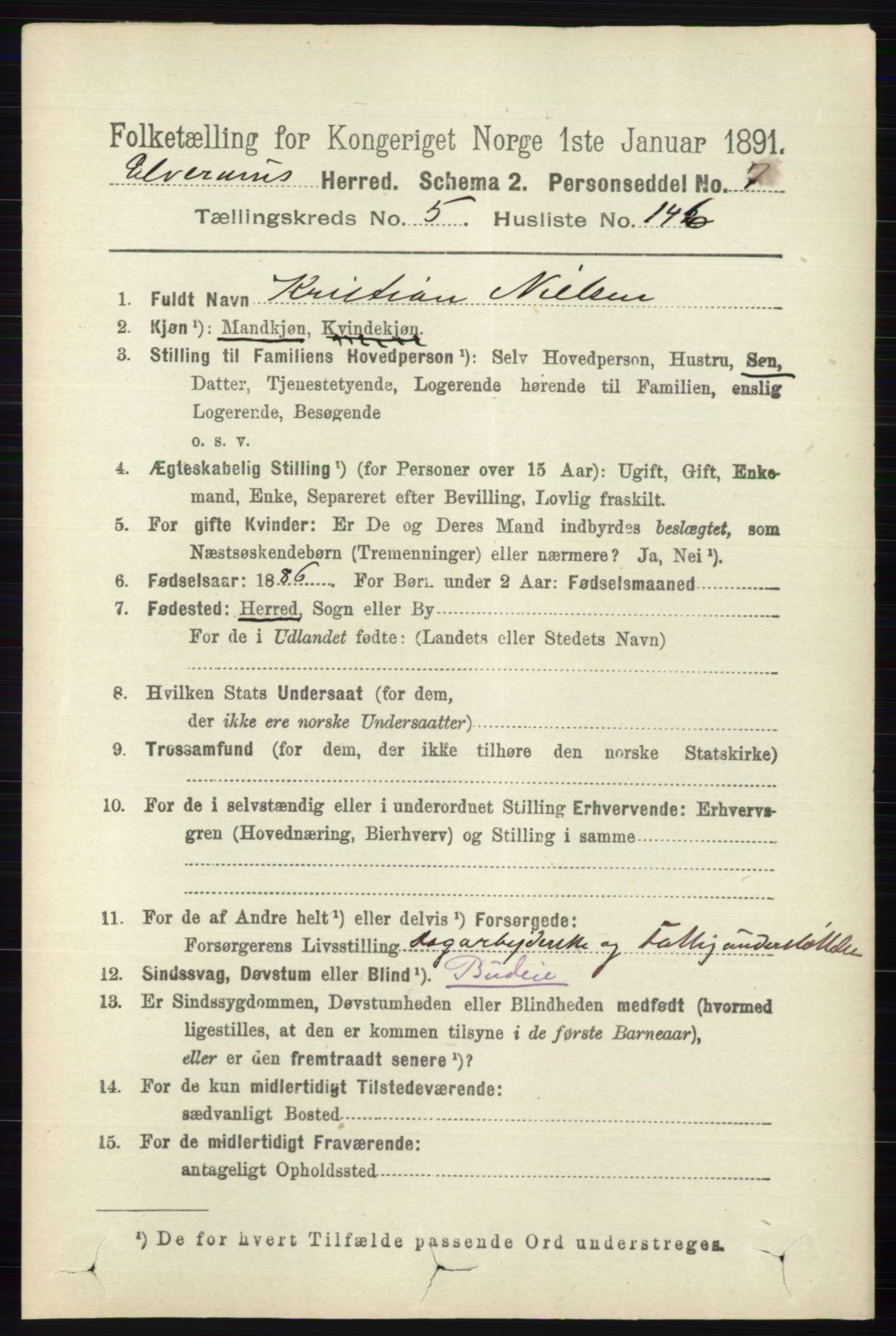 RA, 1891 census for 0427 Elverum, 1891, p. 4147