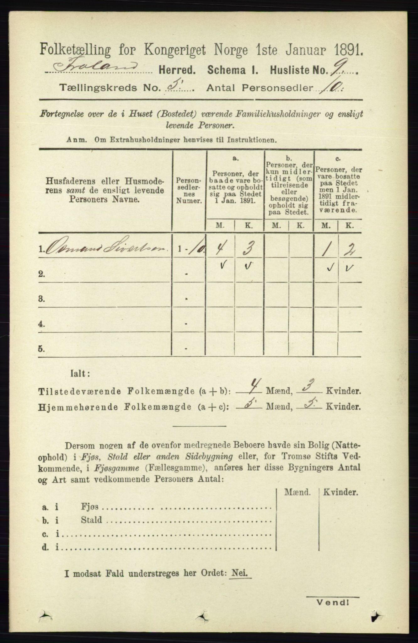 RA, 1891 census for 0919 Froland, 1891, p. 1731