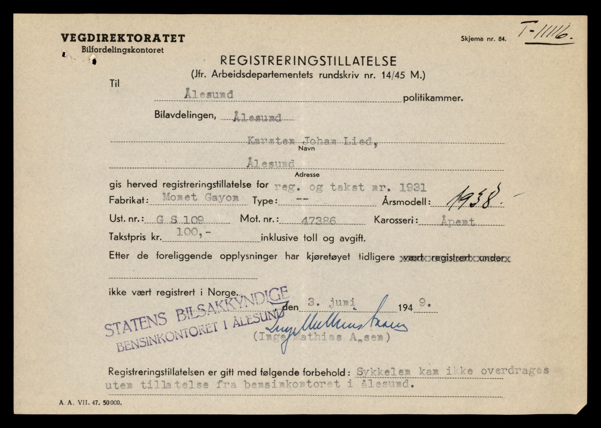 Møre og Romsdal vegkontor - Ålesund trafikkstasjon, AV/SAT-A-4099/F/Fe/L0029: Registreringskort for kjøretøy T 11430 - T 11619, 1927-1998, p. 1584