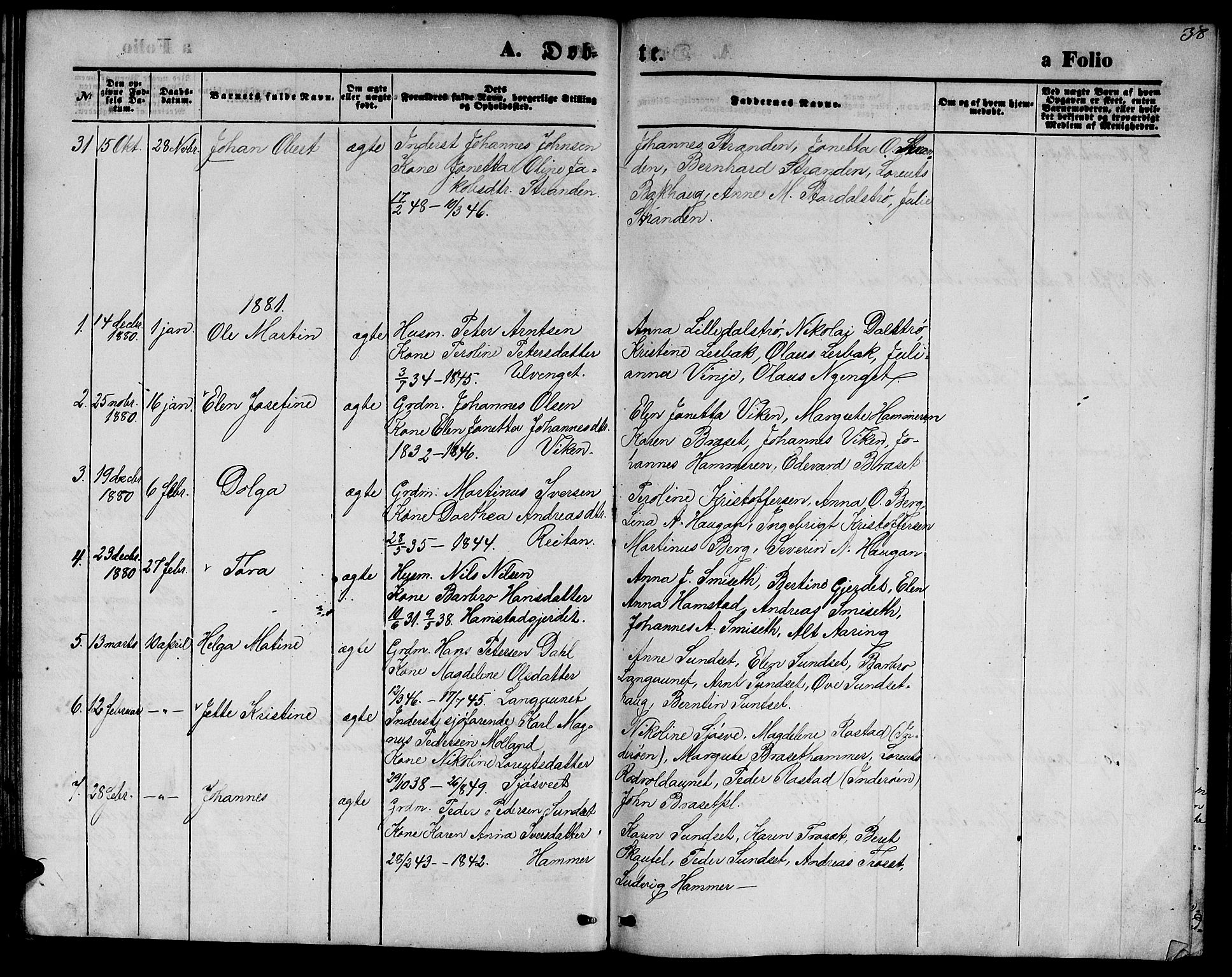 Ministerialprotokoller, klokkerbøker og fødselsregistre - Nord-Trøndelag, SAT/A-1458/733/L0326: Parish register (copy) no. 733C01, 1871-1887, p. 38
