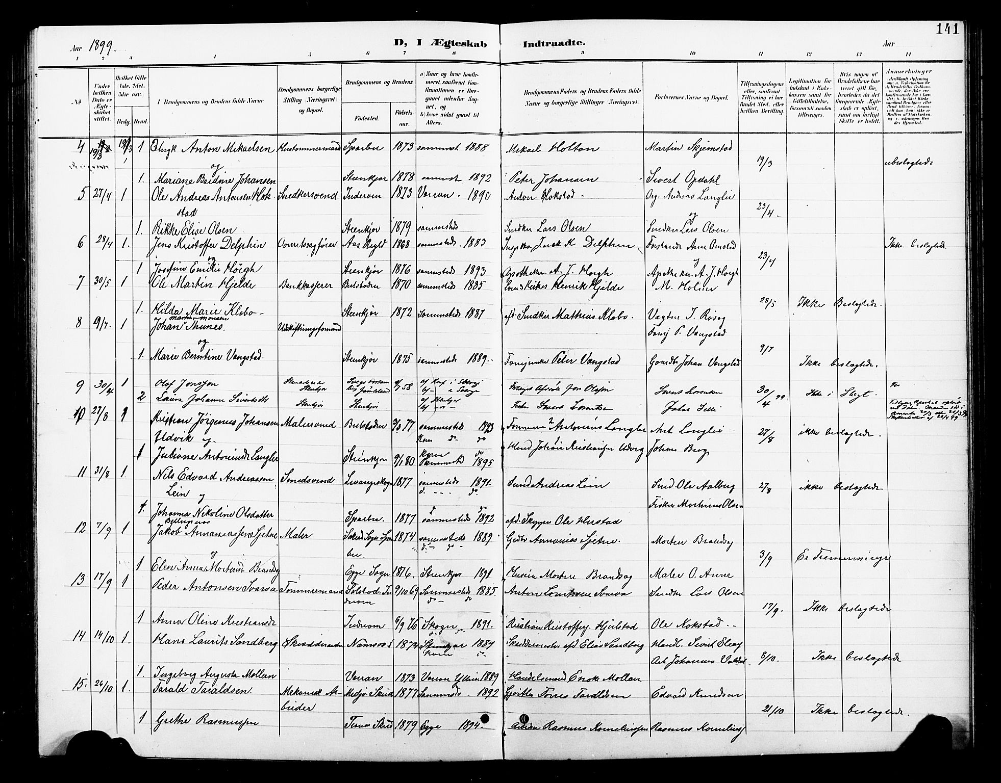 Ministerialprotokoller, klokkerbøker og fødselsregistre - Nord-Trøndelag, SAT/A-1458/739/L0375: Parish register (copy) no. 739C03, 1898-1908, p. 141