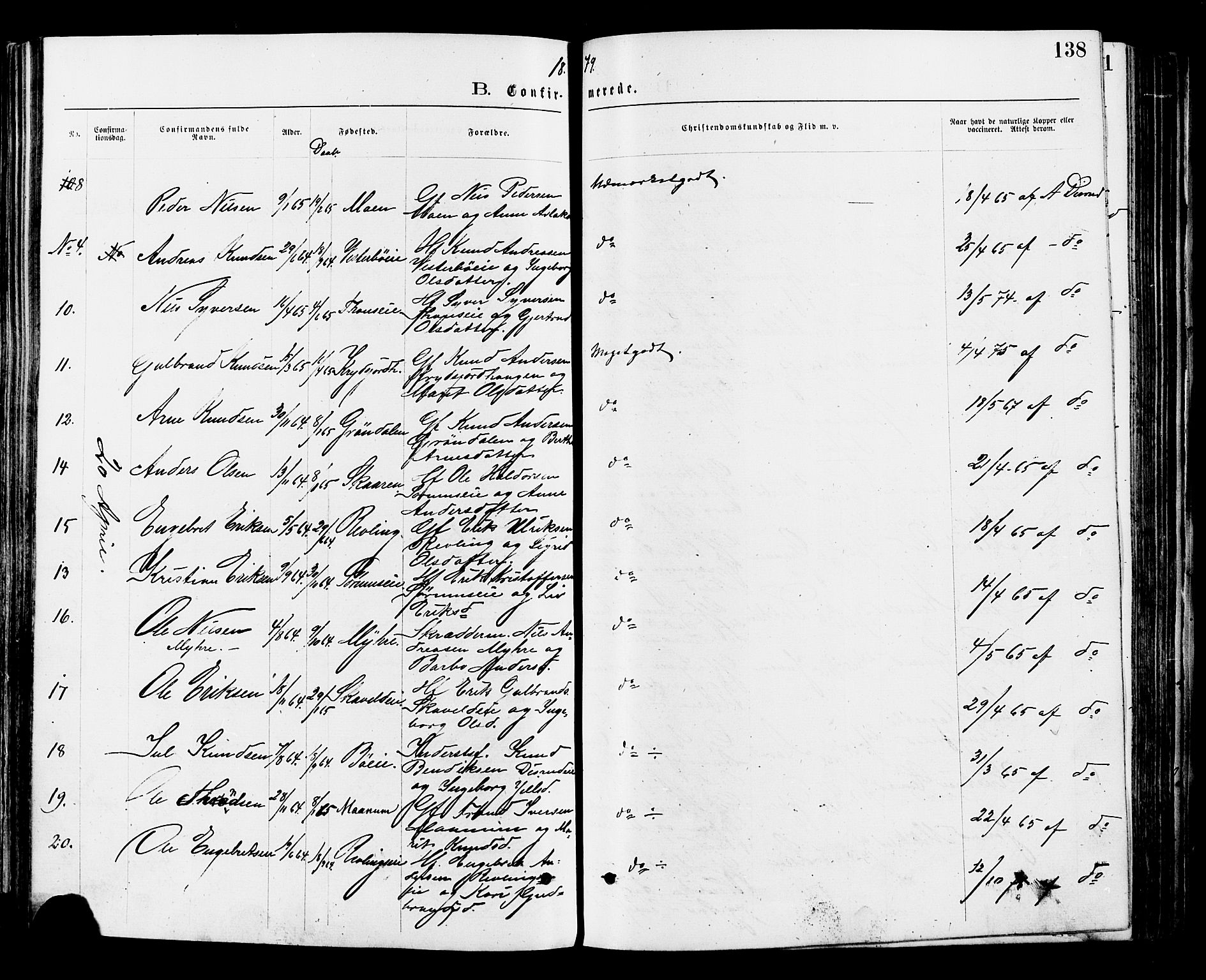 Nord-Aurdal prestekontor, SAH/PREST-132/H/Ha/Haa/L0009: Parish register (official) no. 9, 1876-1882, p. 138
