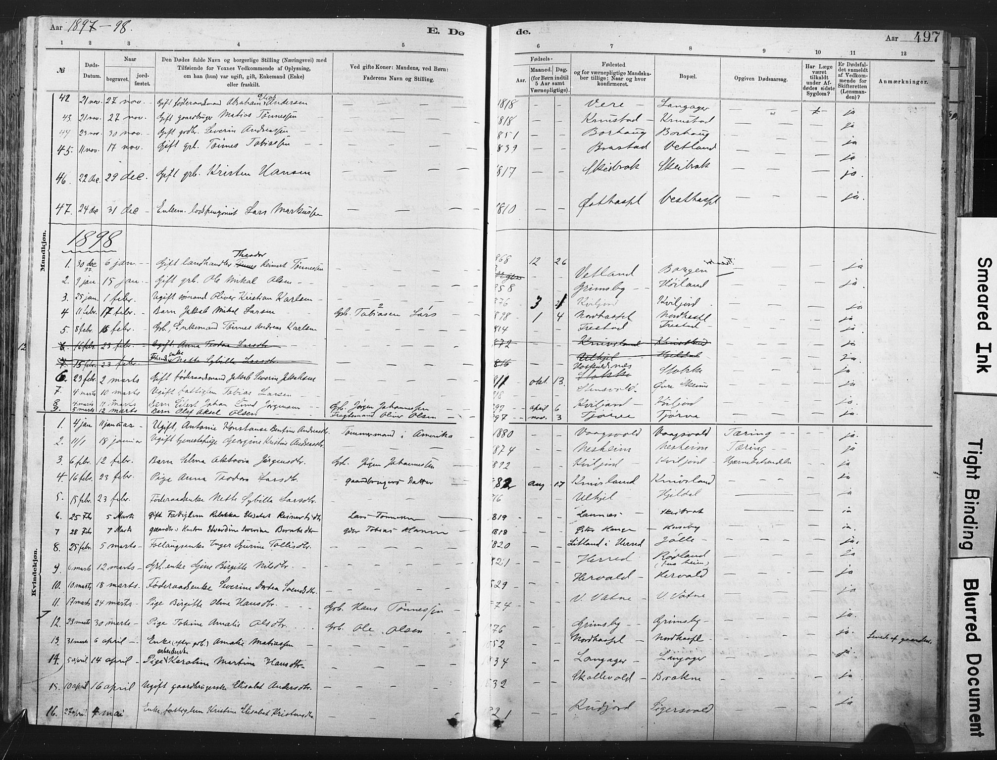 Lista sokneprestkontor, AV/SAK-1111-0027/F/Fa/L0012: Parish register (official) no. A 12, 1879-1903, p. 497