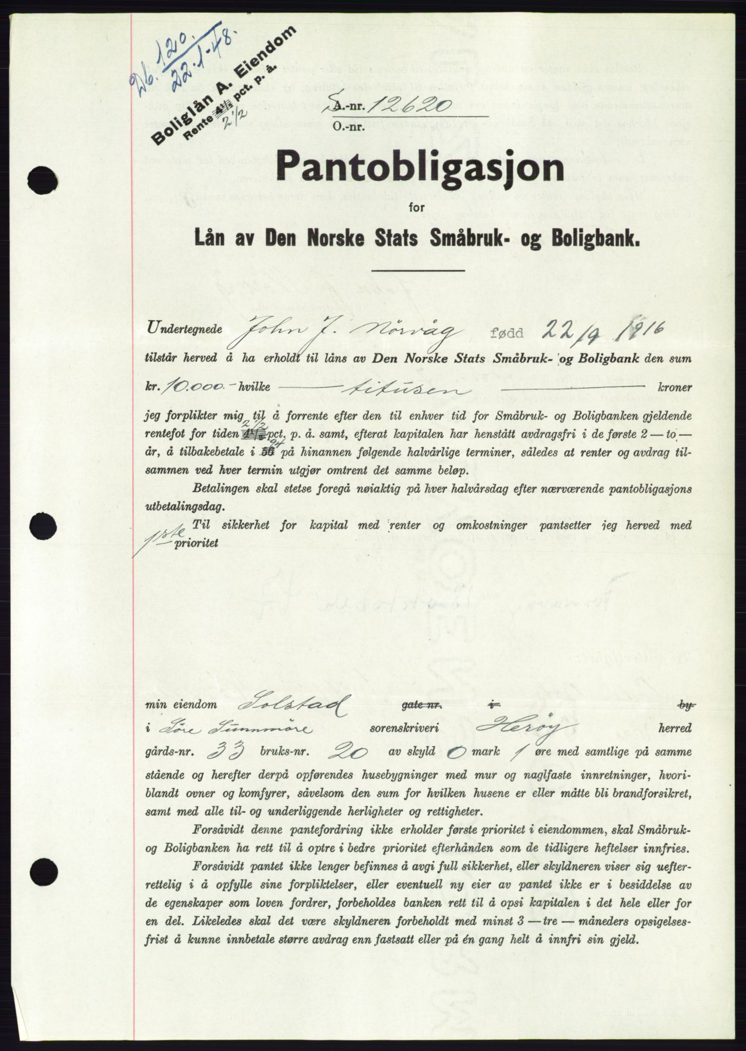 Søre Sunnmøre sorenskriveri, AV/SAT-A-4122/1/2/2C/L0115: Mortgage book no. 3B, 1947-1948, Diary no: : 120/1948