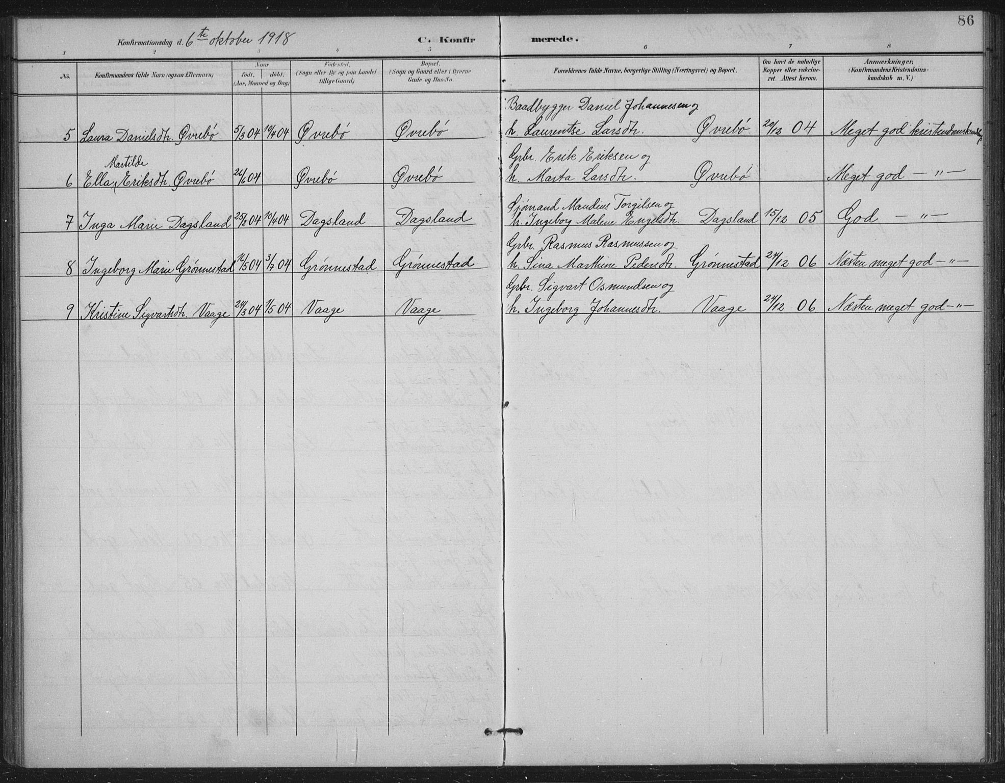 Tysvær sokneprestkontor, AV/SAST-A -101864/H/Ha/Haa/L0009: Parish register (official) no. A 9, 1898-1925, p. 86