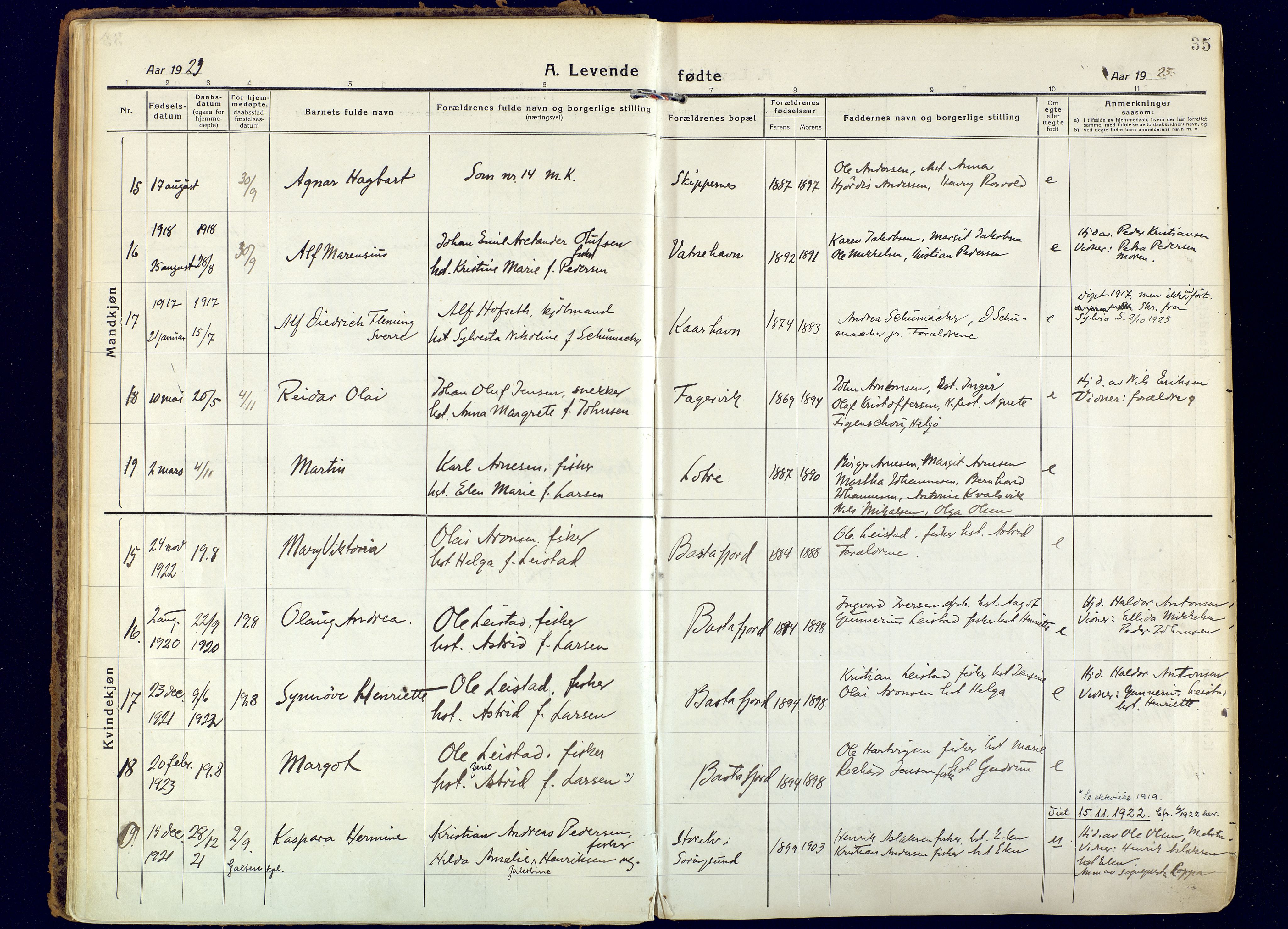 Hammerfest sokneprestkontor, AV/SATØ-S-1347/H/Ha/L0018.kirke: Parish register (official) no. 18, 1918-1933, p. 35