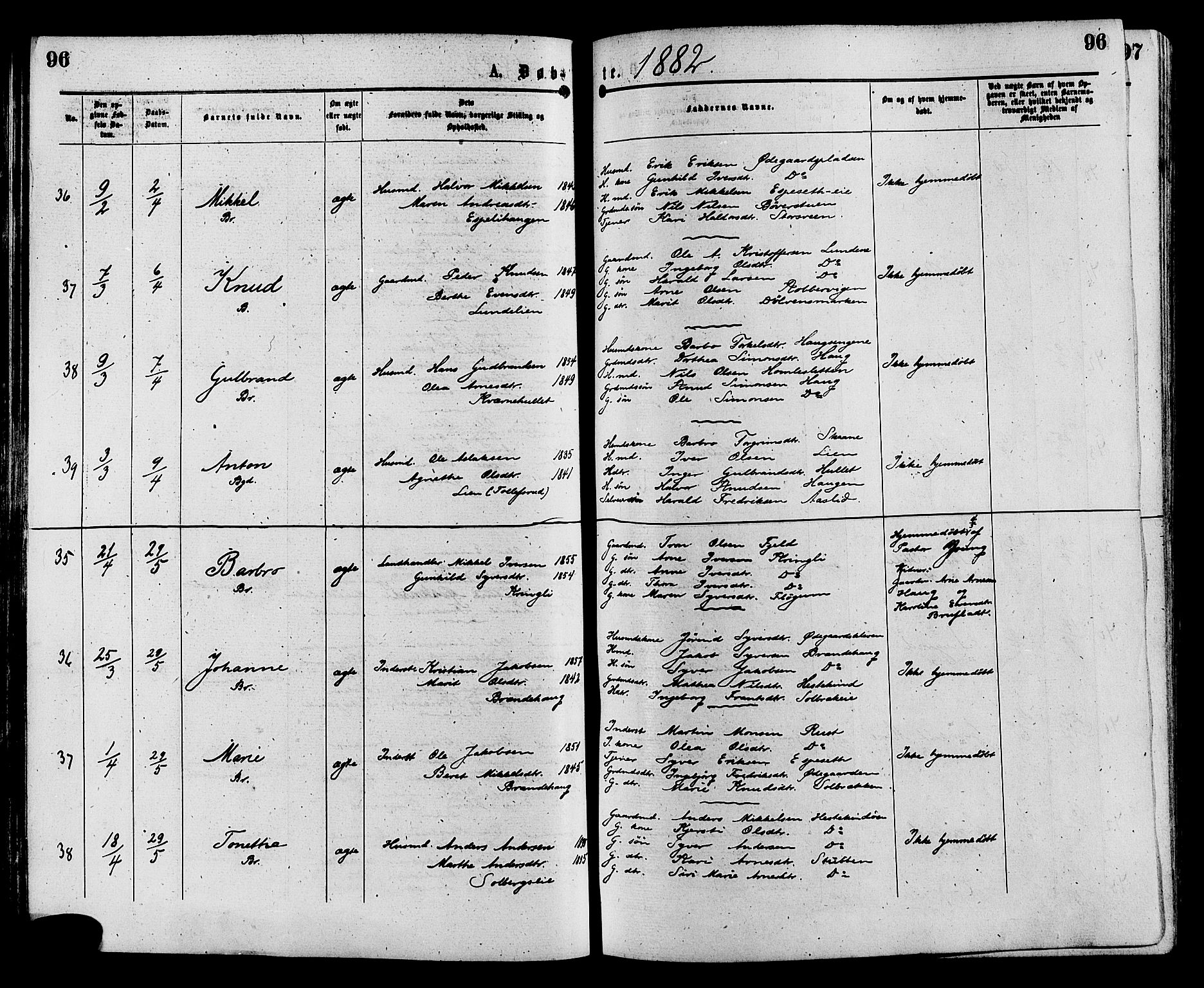 Sør-Aurdal prestekontor, AV/SAH-PREST-128/H/Ha/Haa/L0008: Parish register (official) no. 8, 1877-1885, p. 96