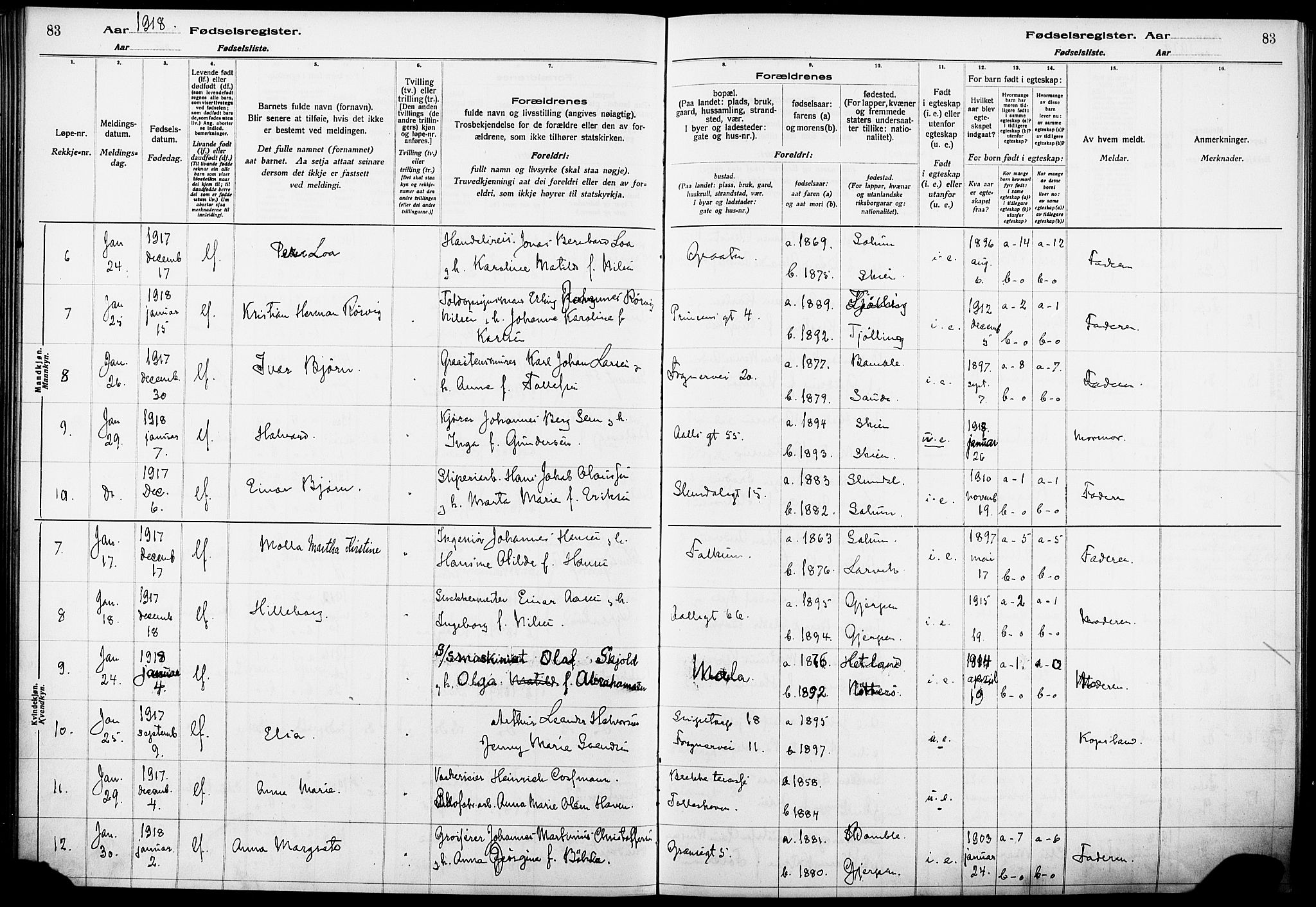 Skien kirkebøker, AV/SAKO-A-302/J/Ja/L0001: Birth register no. 1, 1916-1920, p. 83