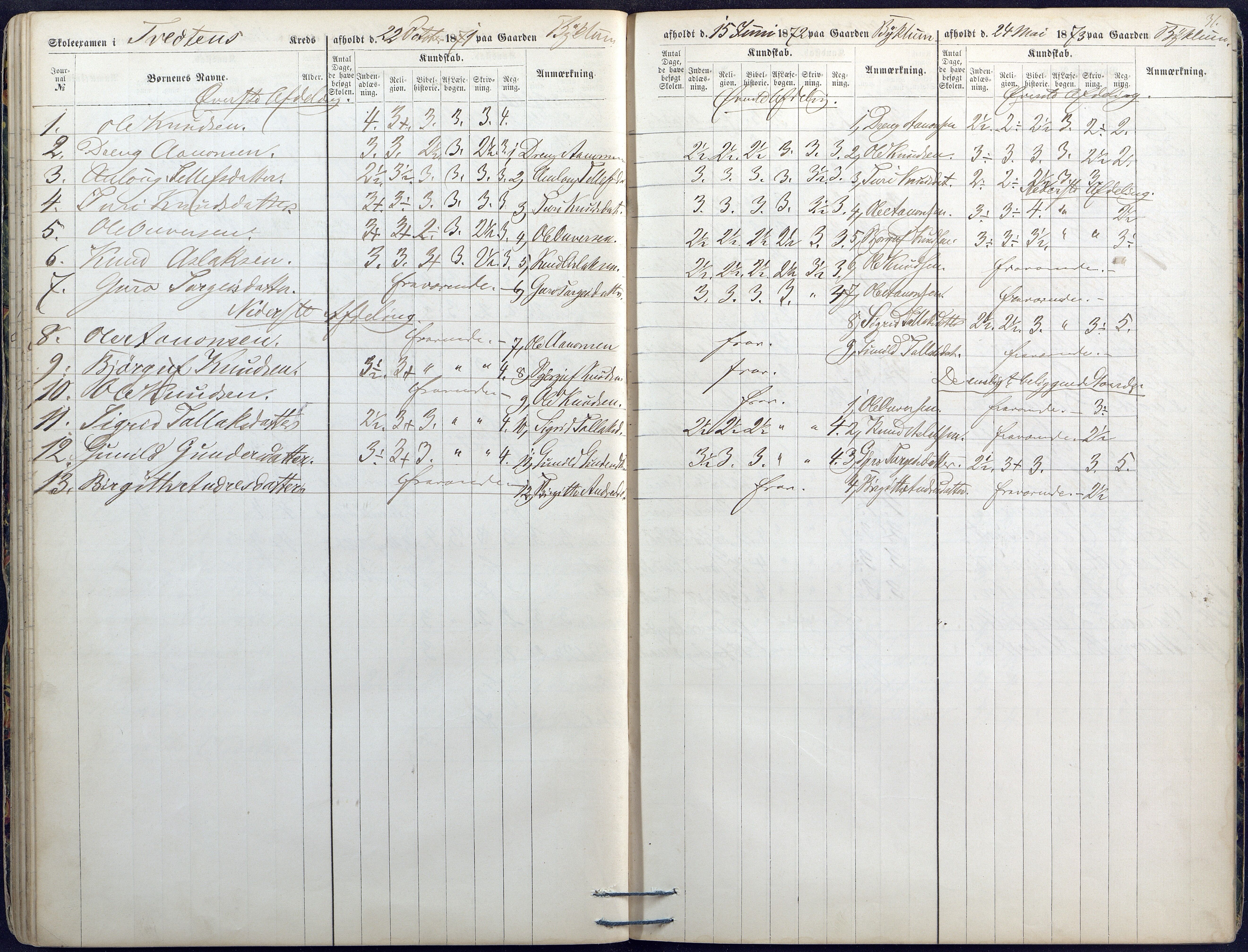 Valle kommune, AAKS/KA0940-PK/03/L0045: Skoleeksamensprotokoll for Valle, 1867-1874, p. 31