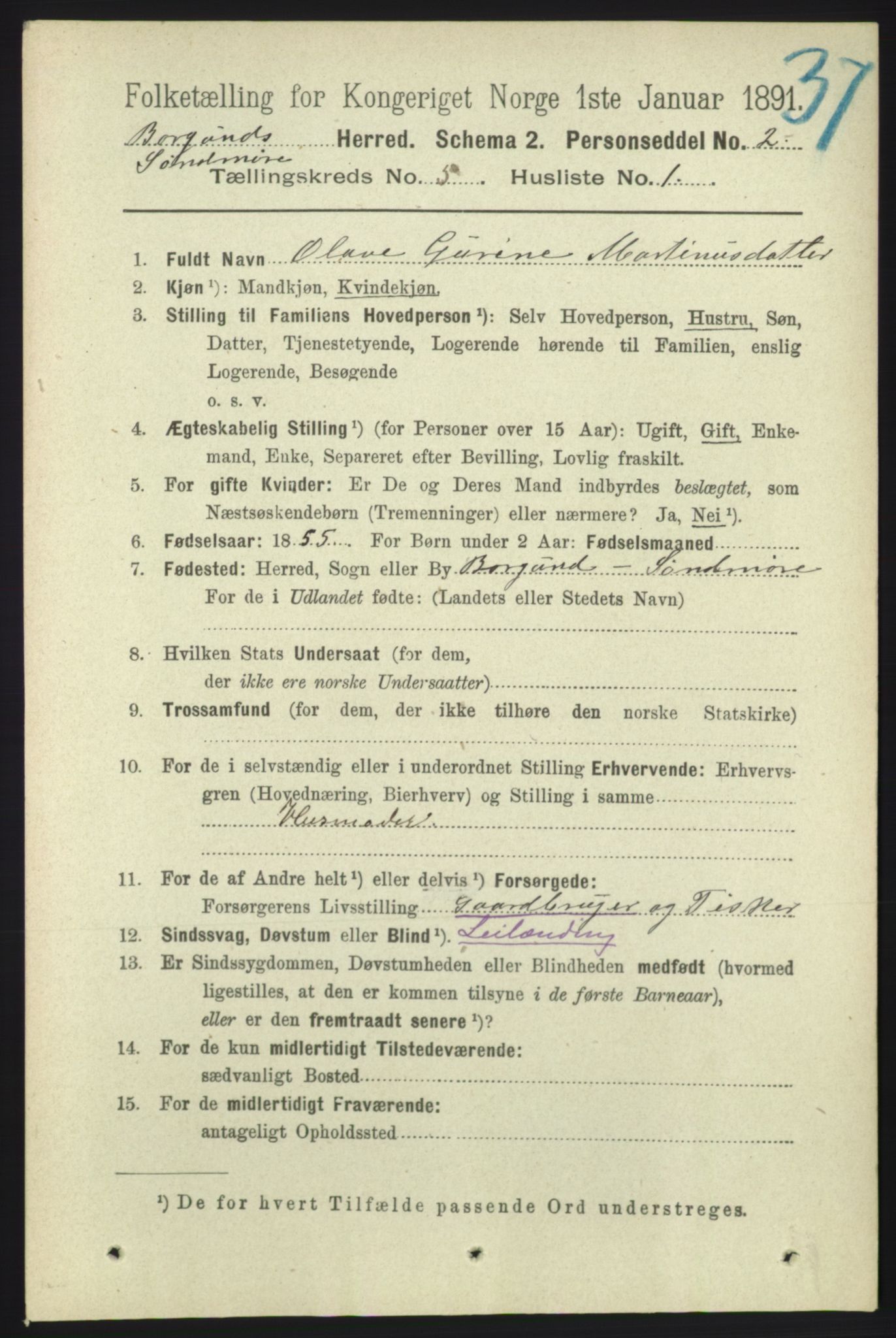 RA, 1891 census for 1531 Borgund, 1891, p. 1266