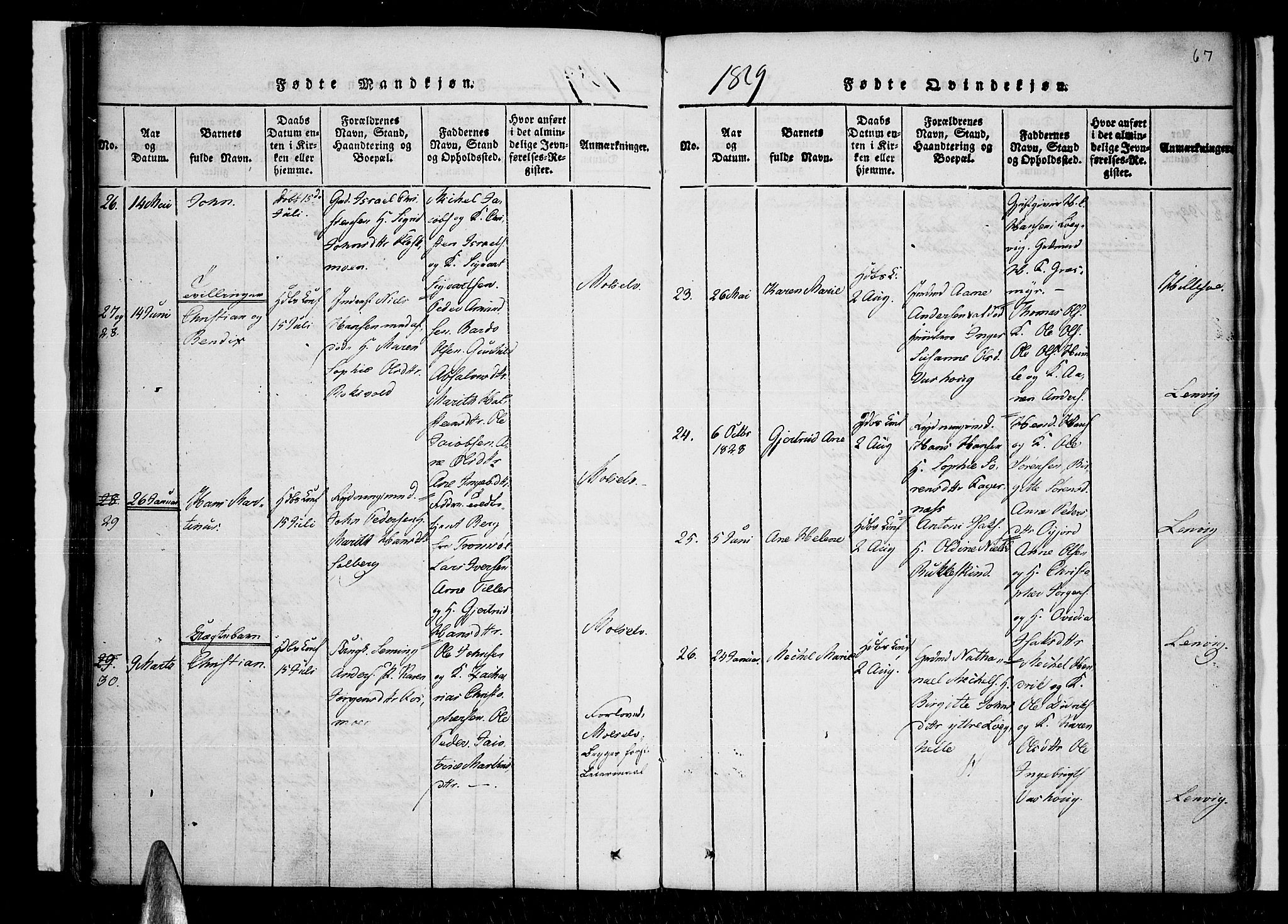 Lenvik sokneprestembete, SATØ/S-1310/H/Ha/Haa/L0003kirke: Parish register (official) no. 3, 1820-1831, p. 67