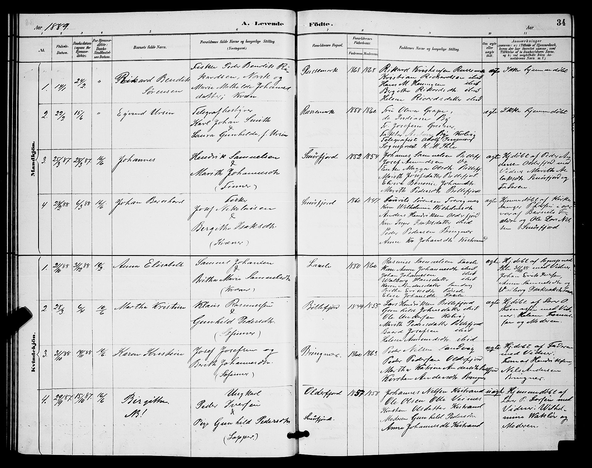 Kistrand/Porsanger sokneprestembete, SATØ/S-1351/H/Hb/L0004.klokk: Parish register (copy) no. 4, 1885-1894, p. 34
