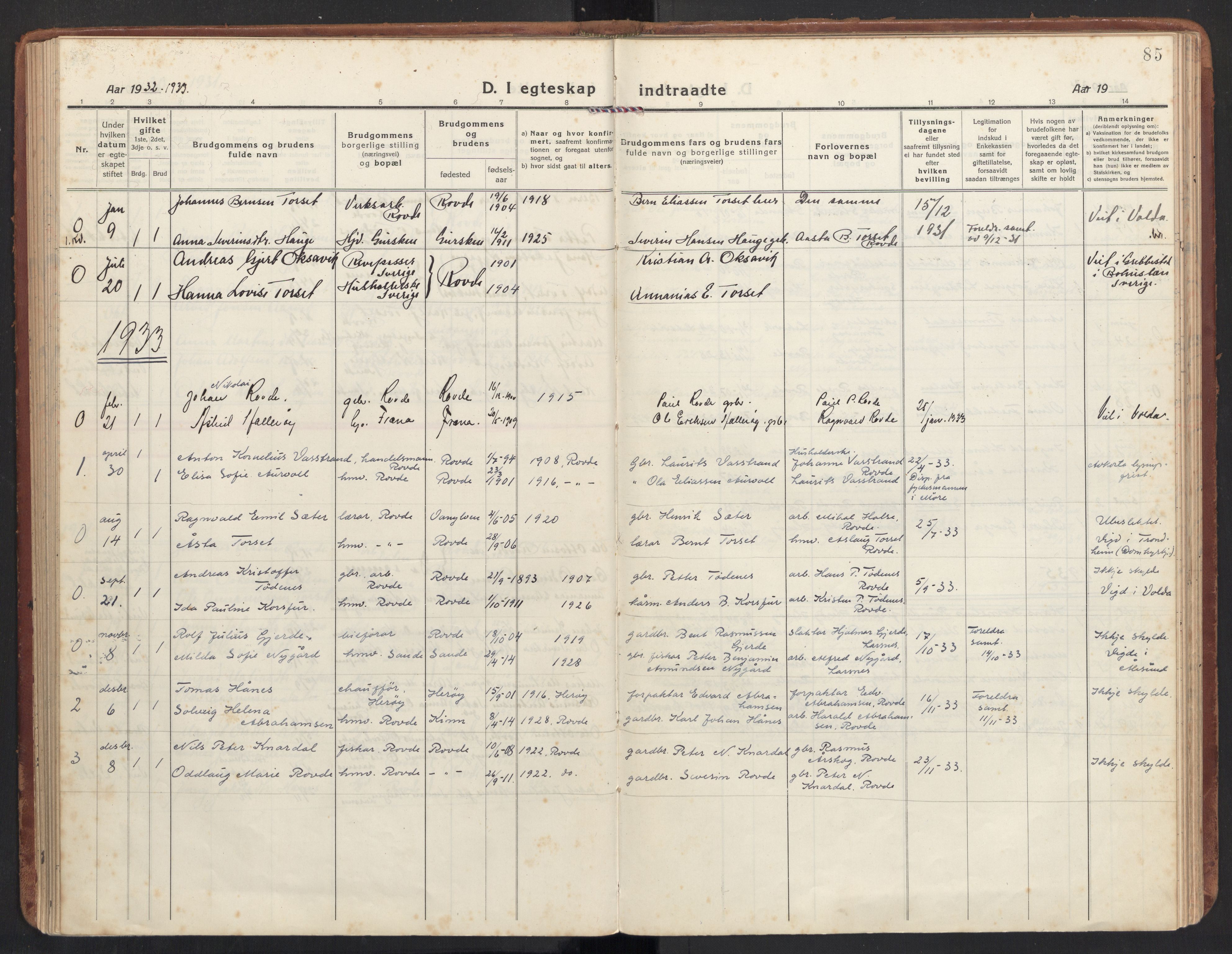 Ministerialprotokoller, klokkerbøker og fødselsregistre - Møre og Romsdal, SAT/A-1454/504/L0058: Parish register (official) no. 504A05, 1920-1940, p. 85